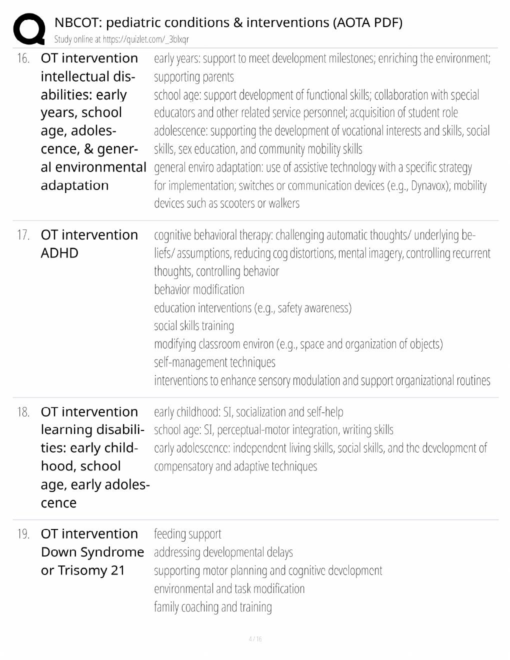 Preview page 4 of NBCOT Pediatric Study Guide / Conditions & Interventions AOTA PDF / Score 100% / 2025 Update / Exam Prep