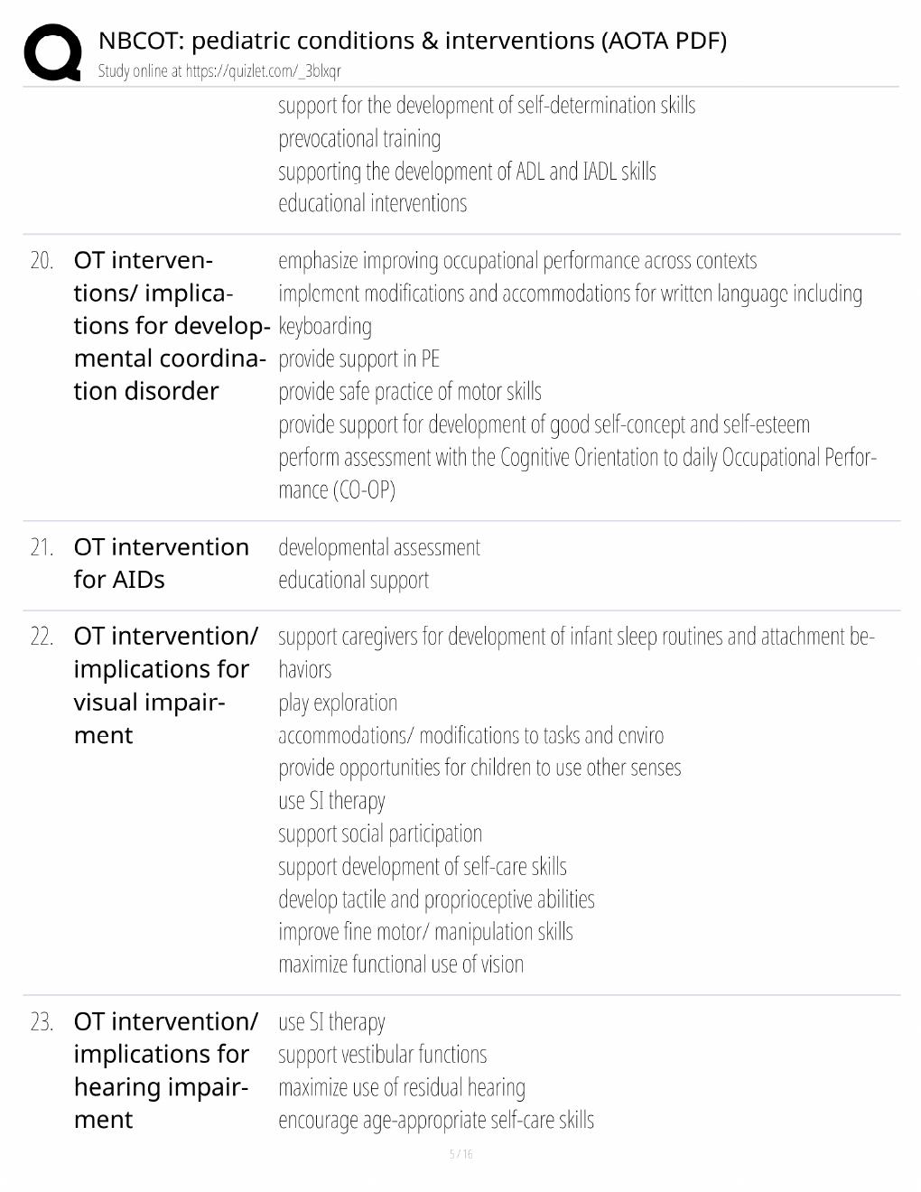 Preview page 5 of NBCOT Pediatric Study Guide / Conditions & Interventions AOTA PDF / Score 100% / 2025 Update / Exam Prep