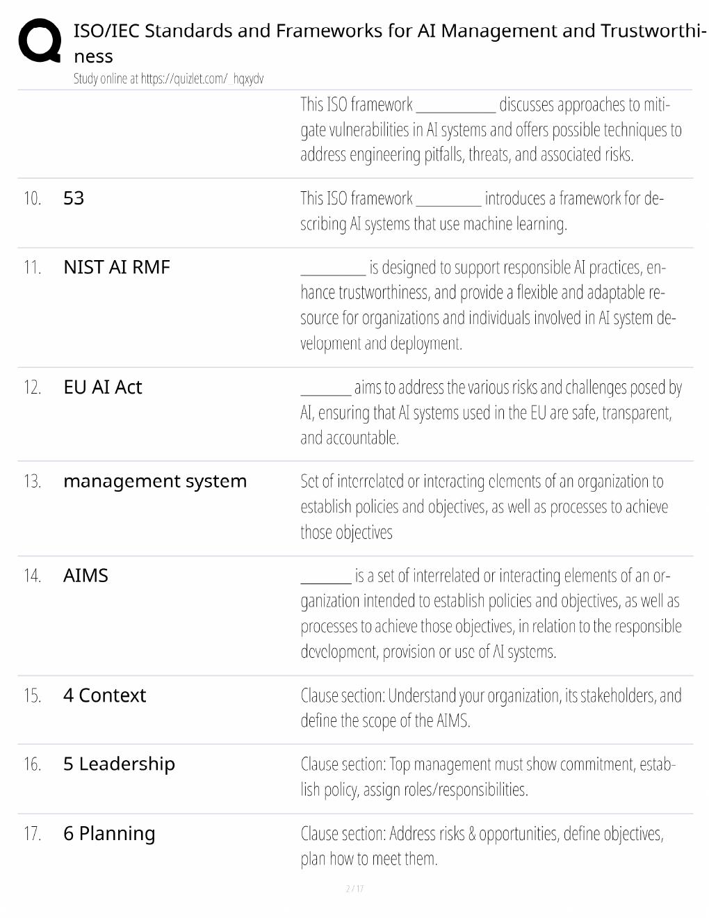 Preview page 2 of ISO/IEC AI Standards Study Guide / AI Management & Trustworthiness / Score 100% / 2025 Update / Exam Prep