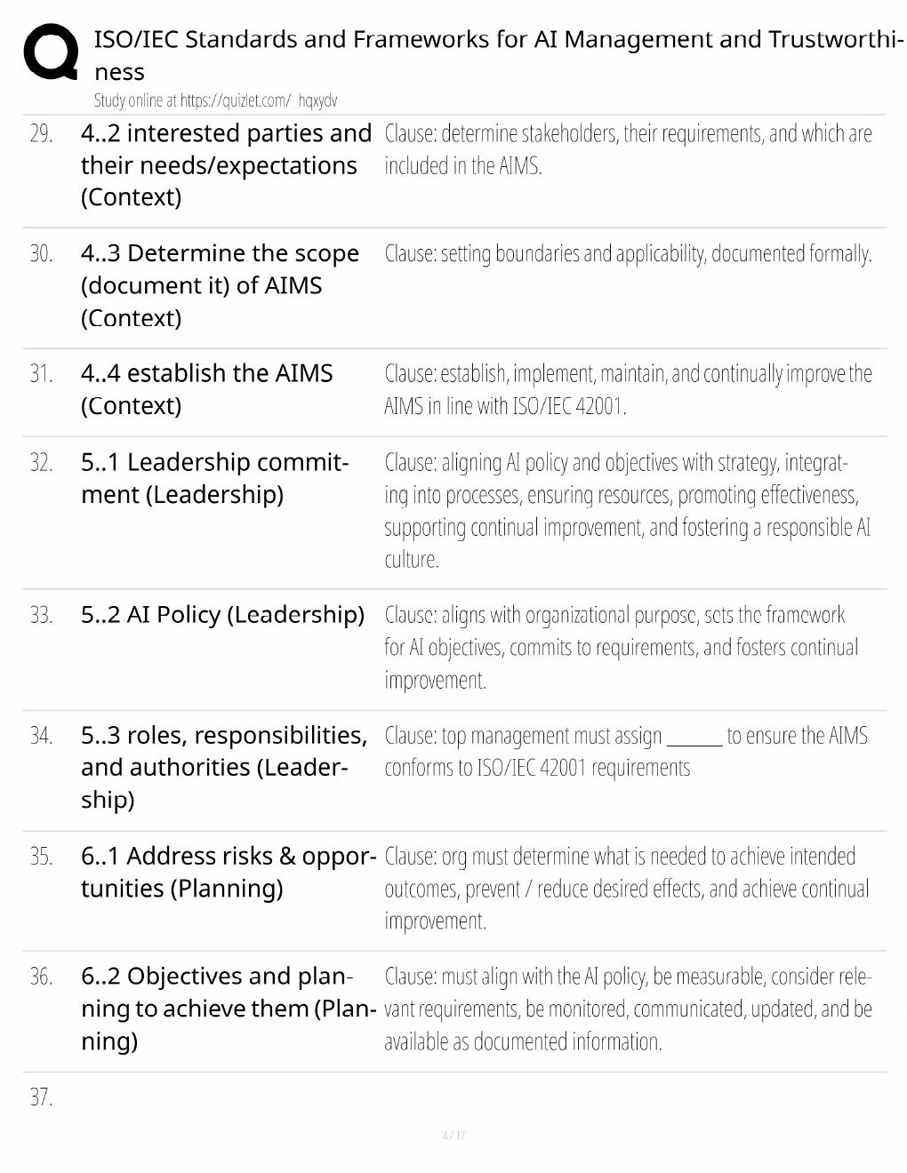 Preview page 4 of ISO/IEC AI Standards Study Guide / AI Management & Trustworthiness / Score 100% / 2025 Update / Exam Prep