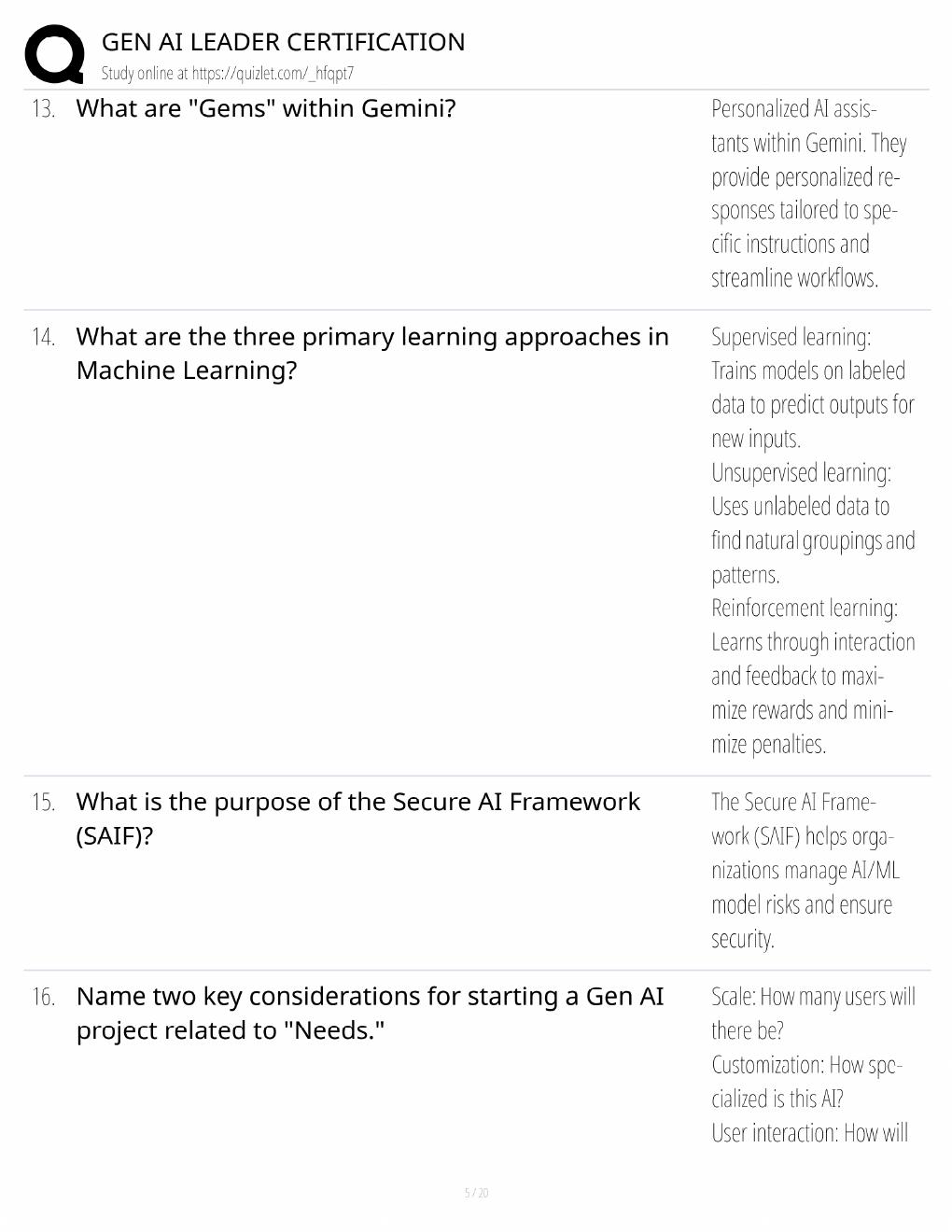 Preview page 5 of Gen AI Leader Study Guide / Certification Exam Prep / Score 100% / 2025 Update