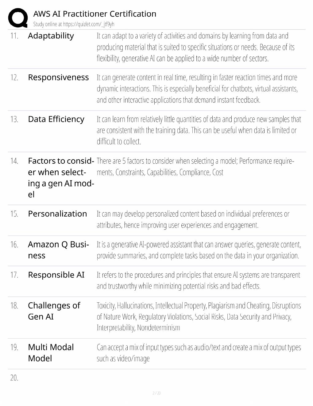 Preview page 2 of AWS AI Practitioner Study Guide / AIF-C01 Certification Exam Prep / Score 100% / 2025 Update