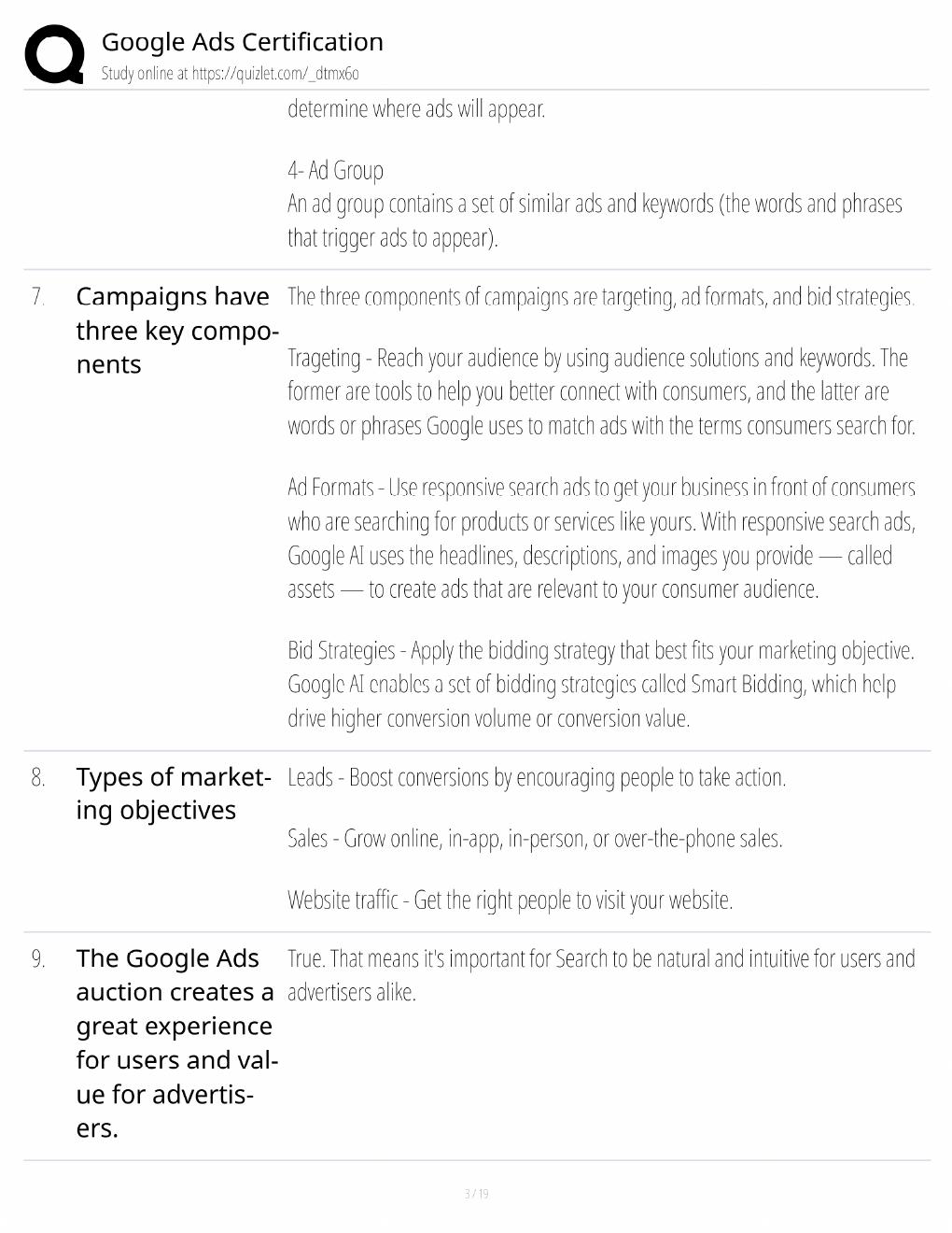 Preview page 3 of Google Ads Study Guide / Certification Exam Prep / Score 100% / 2025 Update