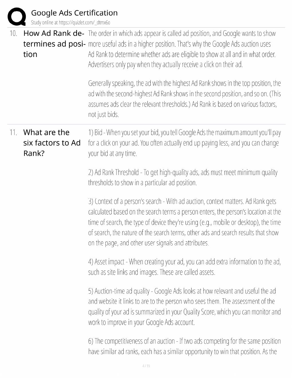 Preview page 4 of Google Ads Study Guide / Certification Exam Prep / Score 100% / 2025 Update