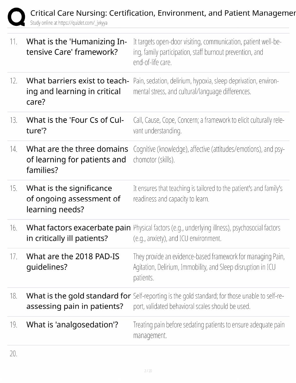 Preview page 2 of Critical Care Nursing Study Guide / Certification, Environment & Patient Management / Score 100% / 2025 Update / Exam Pr