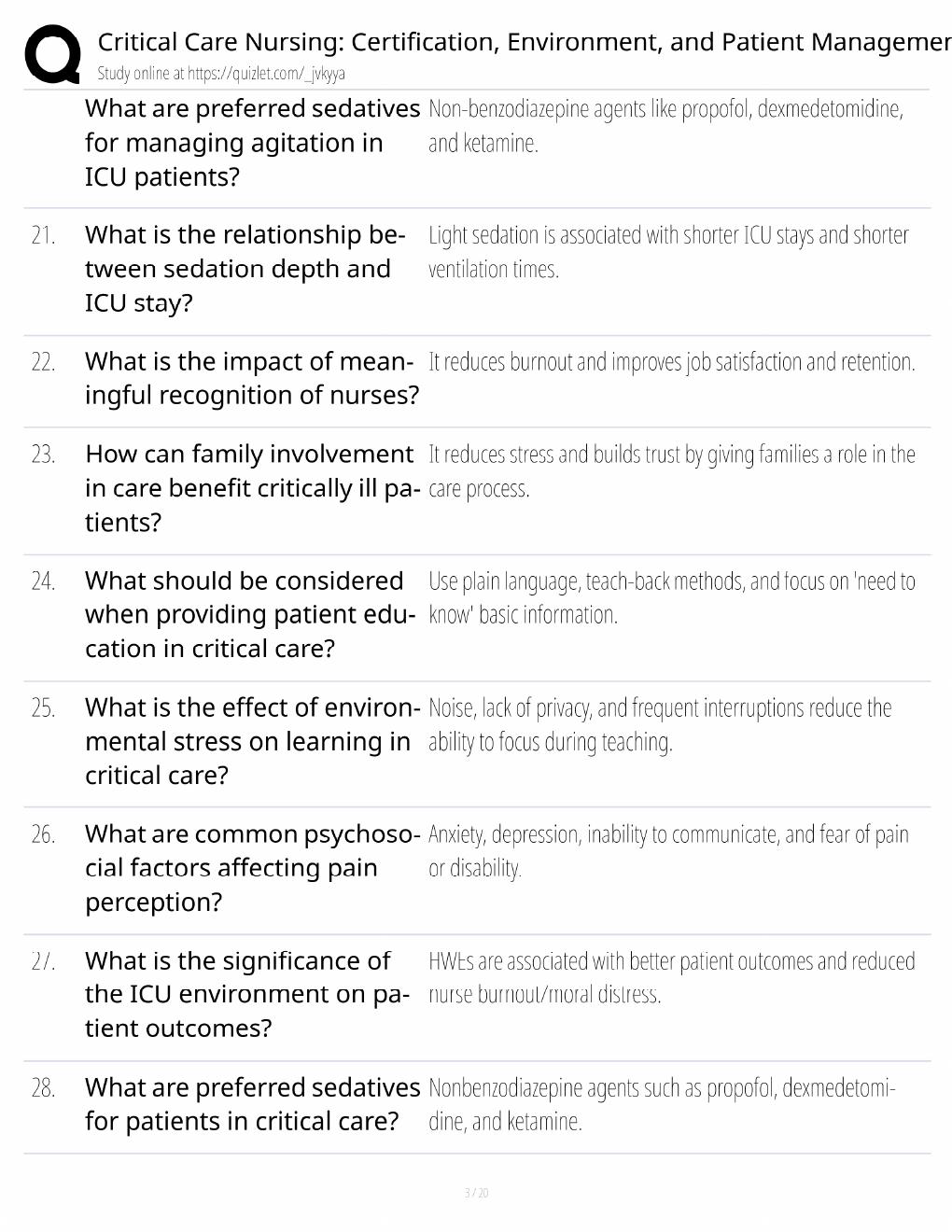 Preview page 3 of Critical Care Nursing Study Guide / Certification, Environment & Patient Management / Score 100% / 2025 Update / Exam Pr