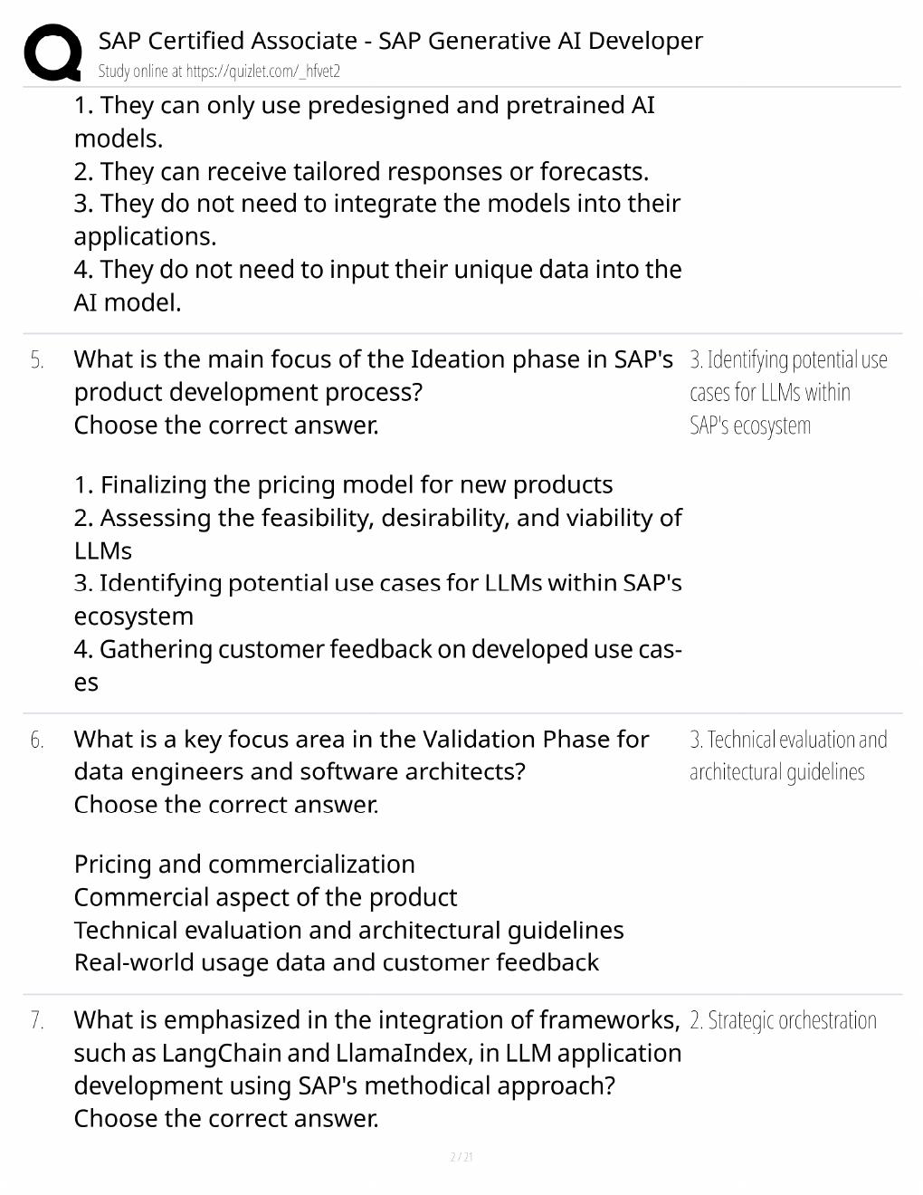 Preview page 2 of SAP Generative AI Developer Study Guide / C_AIG Certification / Score 100% / 2025 Update / Exam Prep