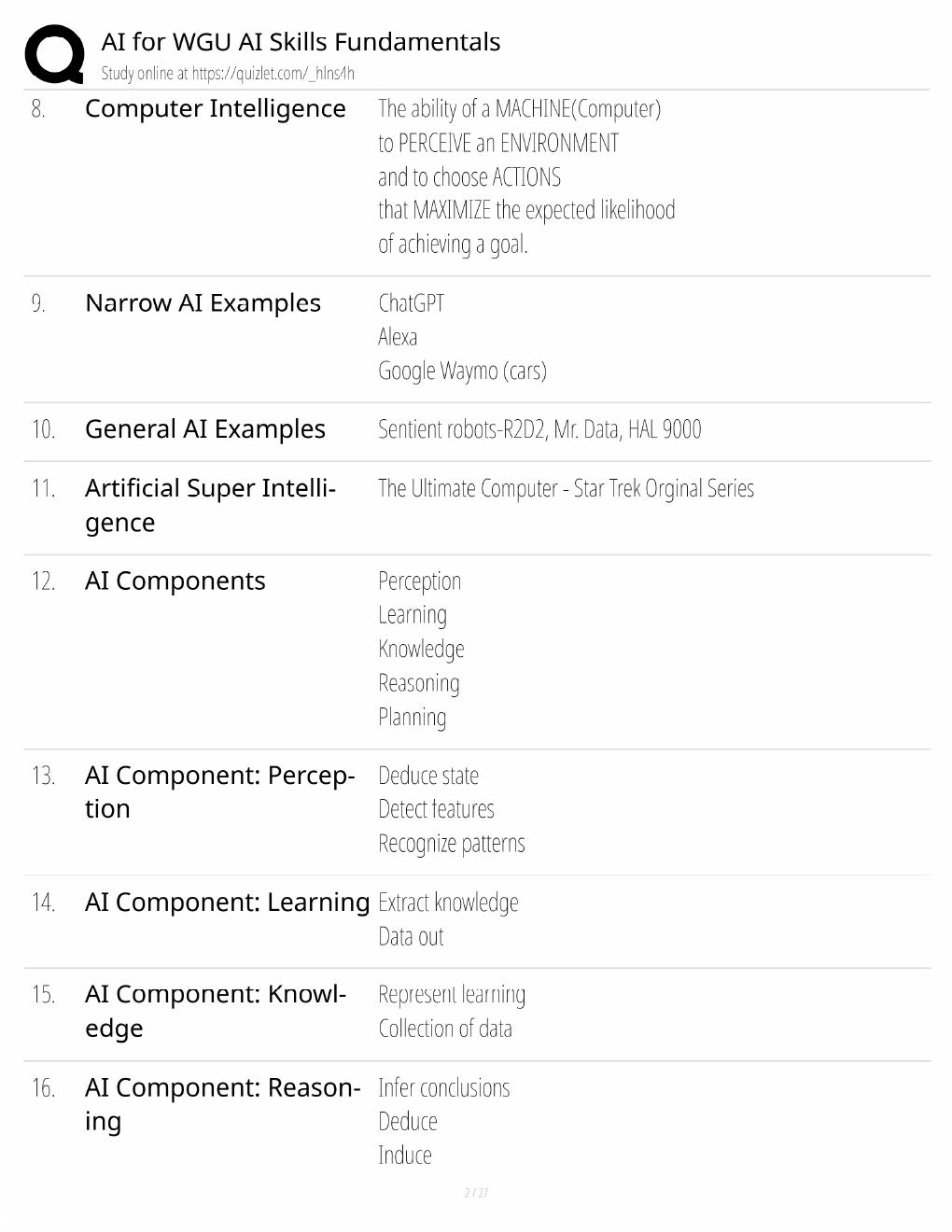 Preview page 2 of WGU AI Skills Fundamentals Study Guide / AI Certification Exam Prep / Score 100% / 2025 Update