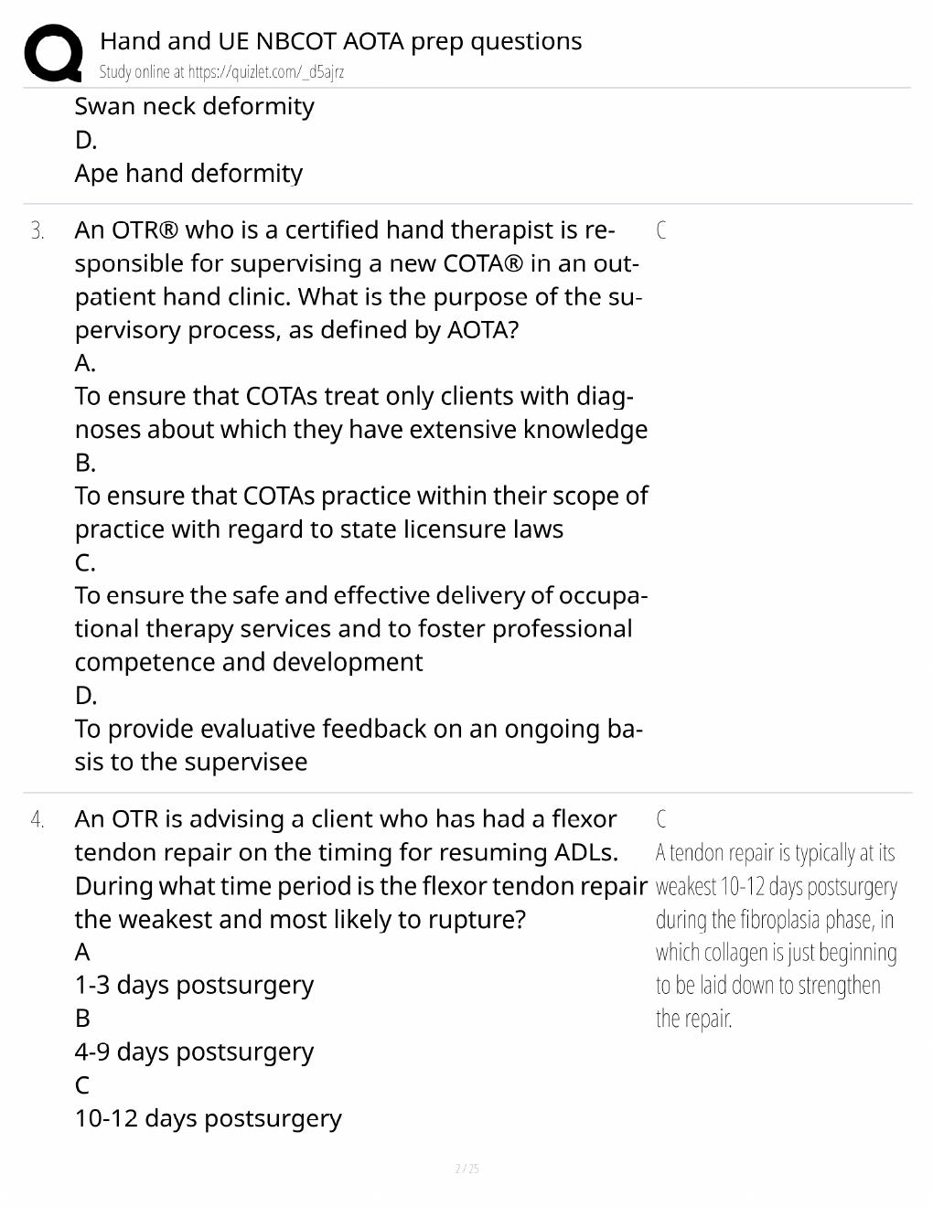 Preview page 2 of NBCOT Hand & UE Study Guide / AOTA Prep Questions / Score 100% / 2025 Update / Exam Prep
