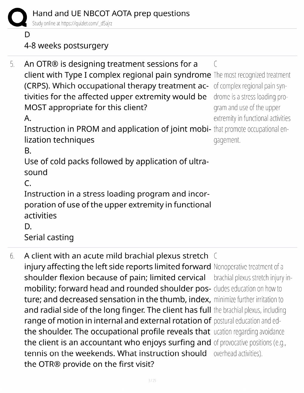 Preview page 3 of NBCOT Hand & UE Study Guide / AOTA Prep Questions / Score 100% / 2025 Update / Exam Prep