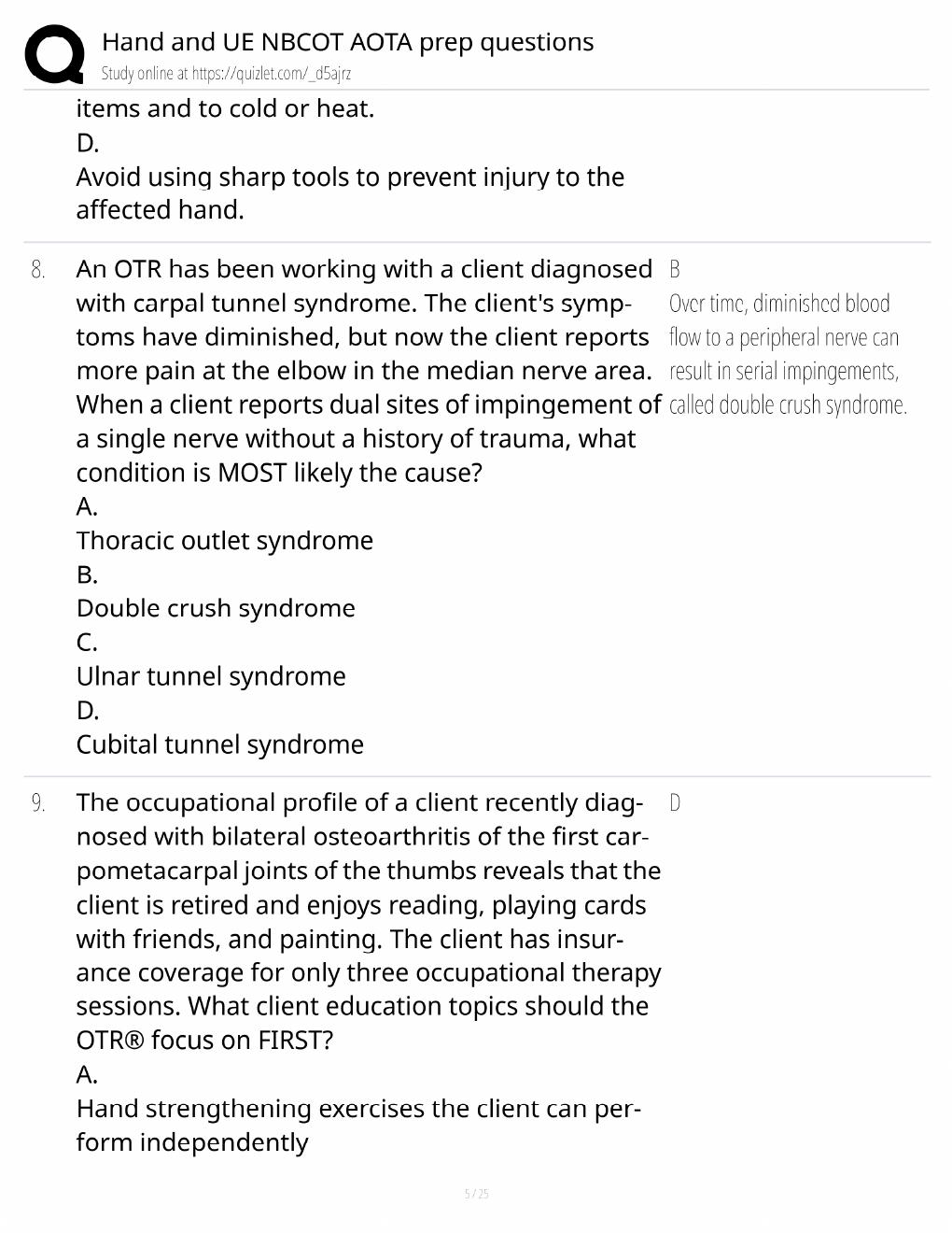Preview page 5 of NBCOT Hand & UE Study Guide / AOTA Prep Questions / Score 100% / 2025 Update / Exam Prep