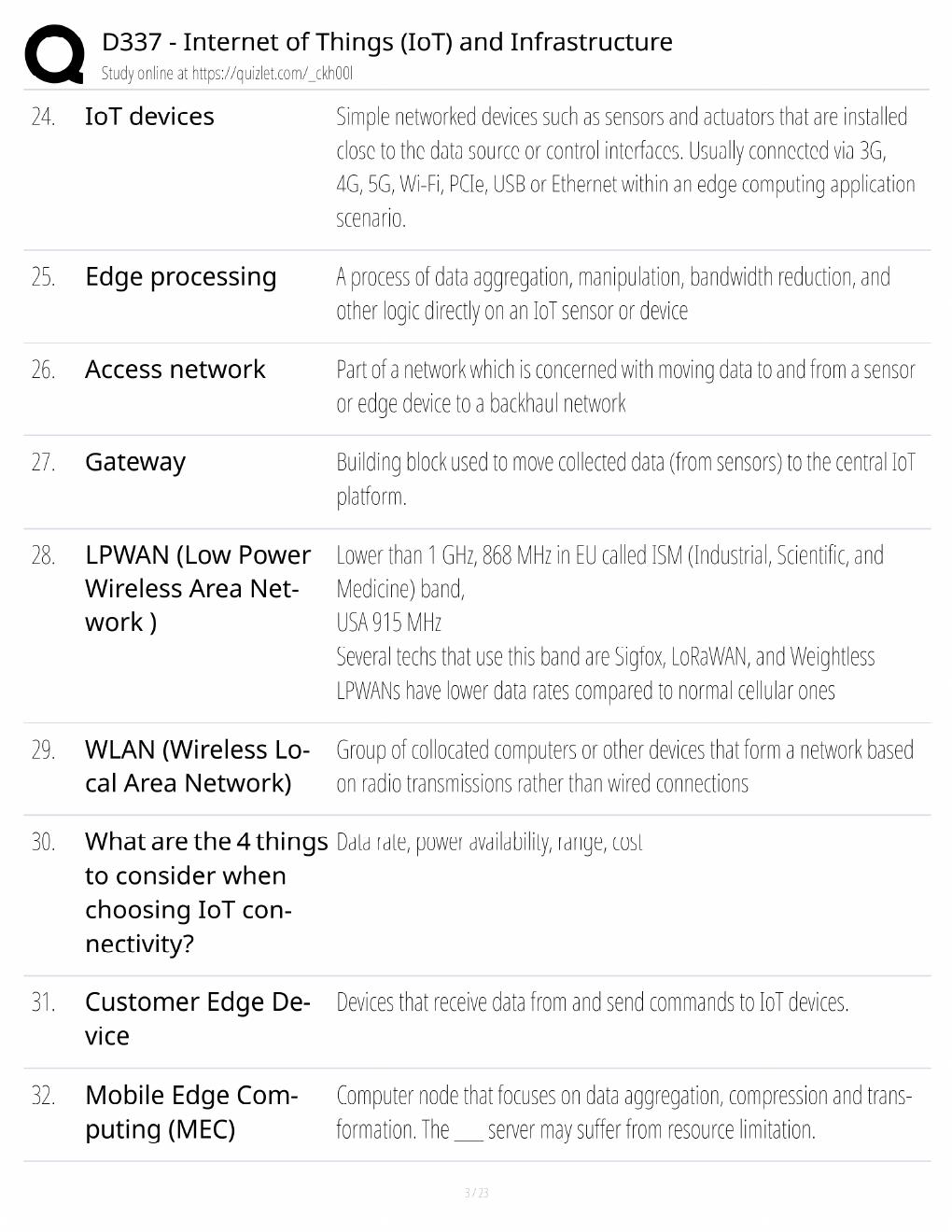 Preview page 3 of D337 IoT Study Guide / Internet of Things & Infrastructure Exam Prep / Score 100% / 2025 Update