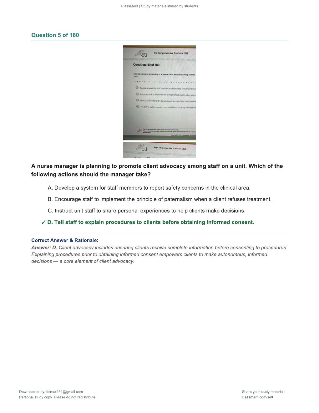 Preview page 5 of RN Comprehensive Predictor 2026 – 180 Practice Questions with Verified Answers & Rationales (ATI Exit Exam Prep)