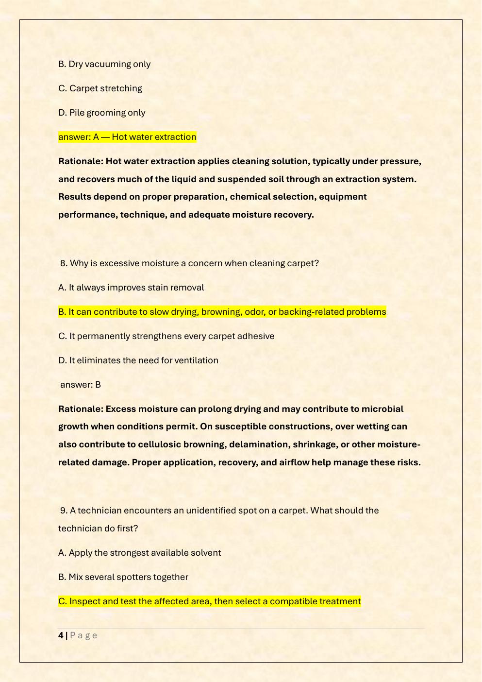 Preview page 4 of IICRC CCT Carpet Cleaning Exam Prep