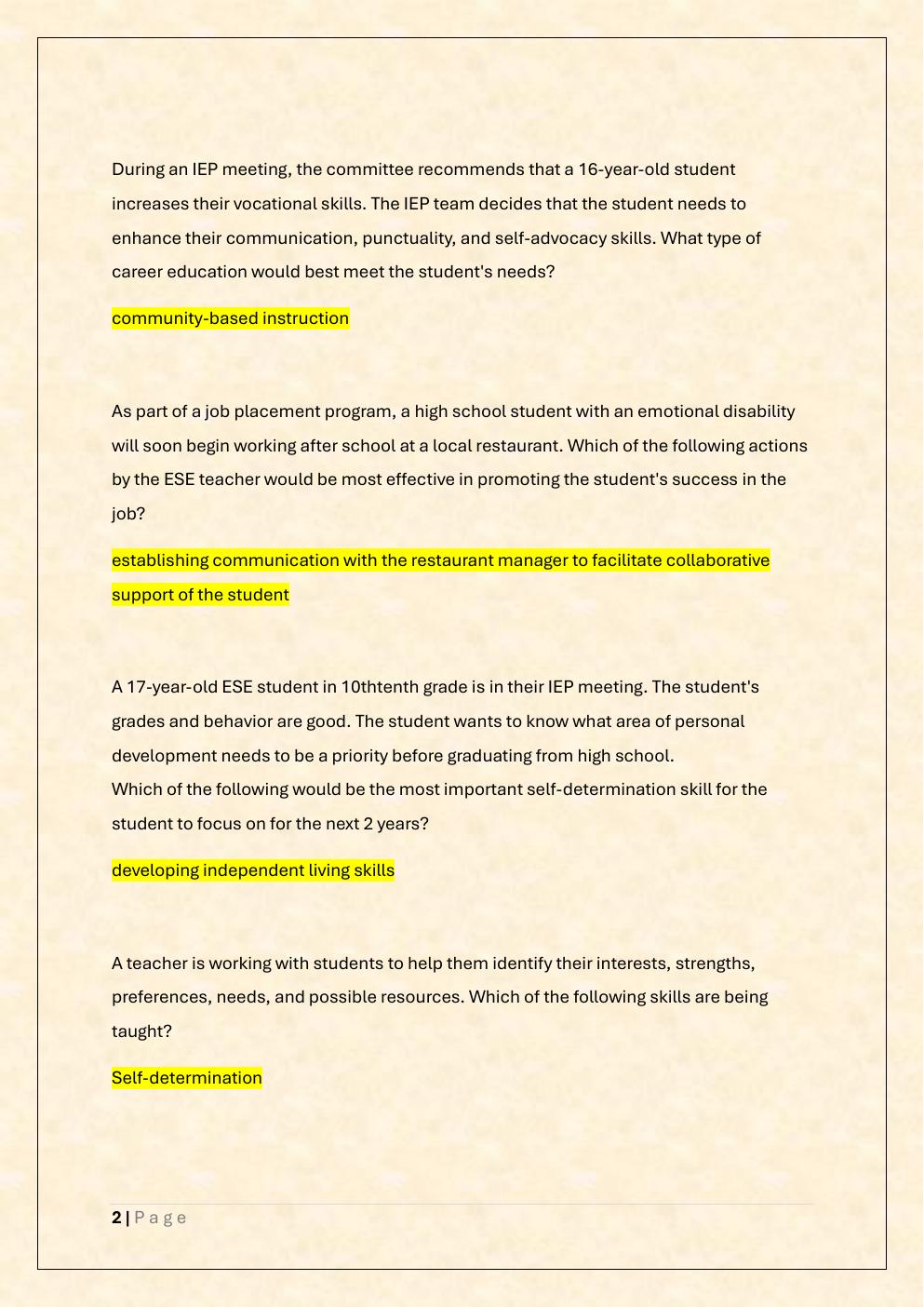 Preview page 2 of FTCE Exceptional student ED K-12(061) Real Exam  Prep/Florida Teacher Certification Exam  Exceptional Student Education