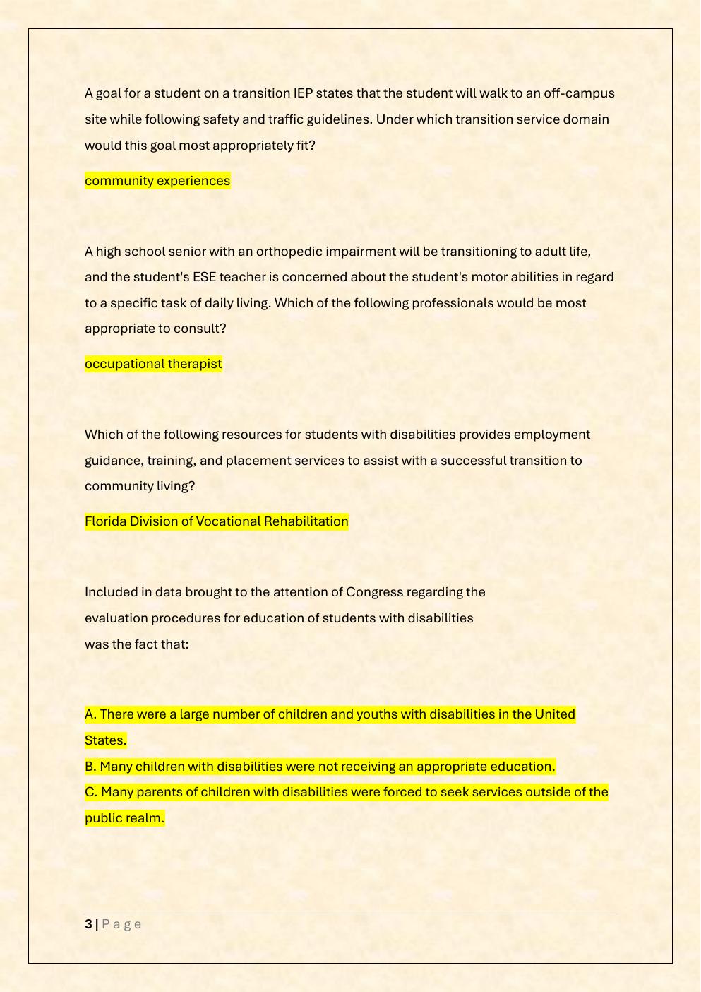 Preview page 3 of FTCE Exceptional student ED K-12(061) Real Exam  Prep/Florida Teacher Certification Exam  Exceptional Student Education