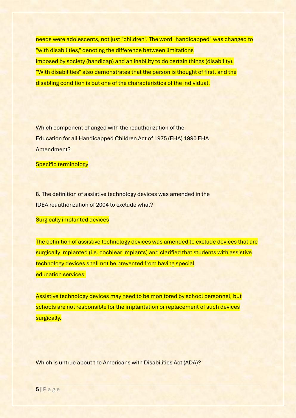 Preview page 5 of FTCE Exceptional student ED K-12(061) Real Exam  Prep/Florida Teacher Certification Exam  Exceptional Student Education