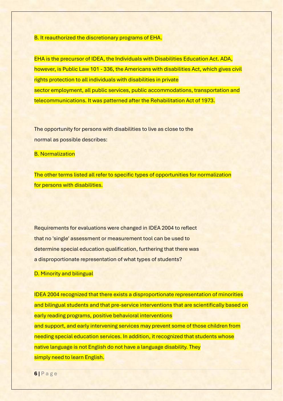 Preview page 6 of FTCE Exceptional student ED K-12(061) Real Exam  Prep/Florida Teacher Certification Exam  Exceptional Student Education