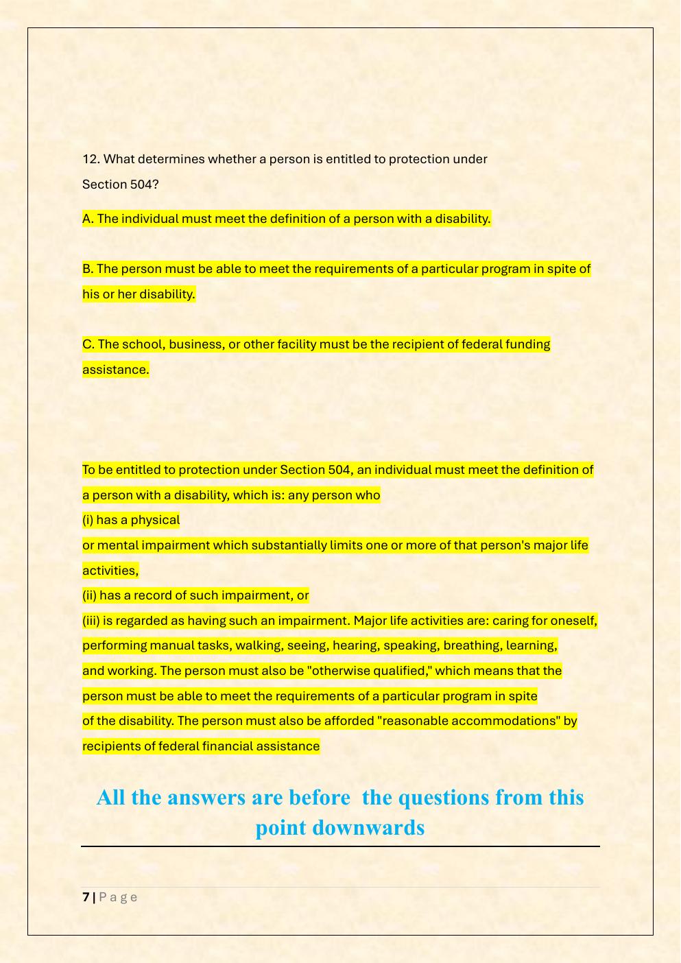 Preview page 7 of FTCE Exceptional student ED K-12(061) Real Exam  Prep/Florida Teacher Certification Exam  Exceptional Student Education