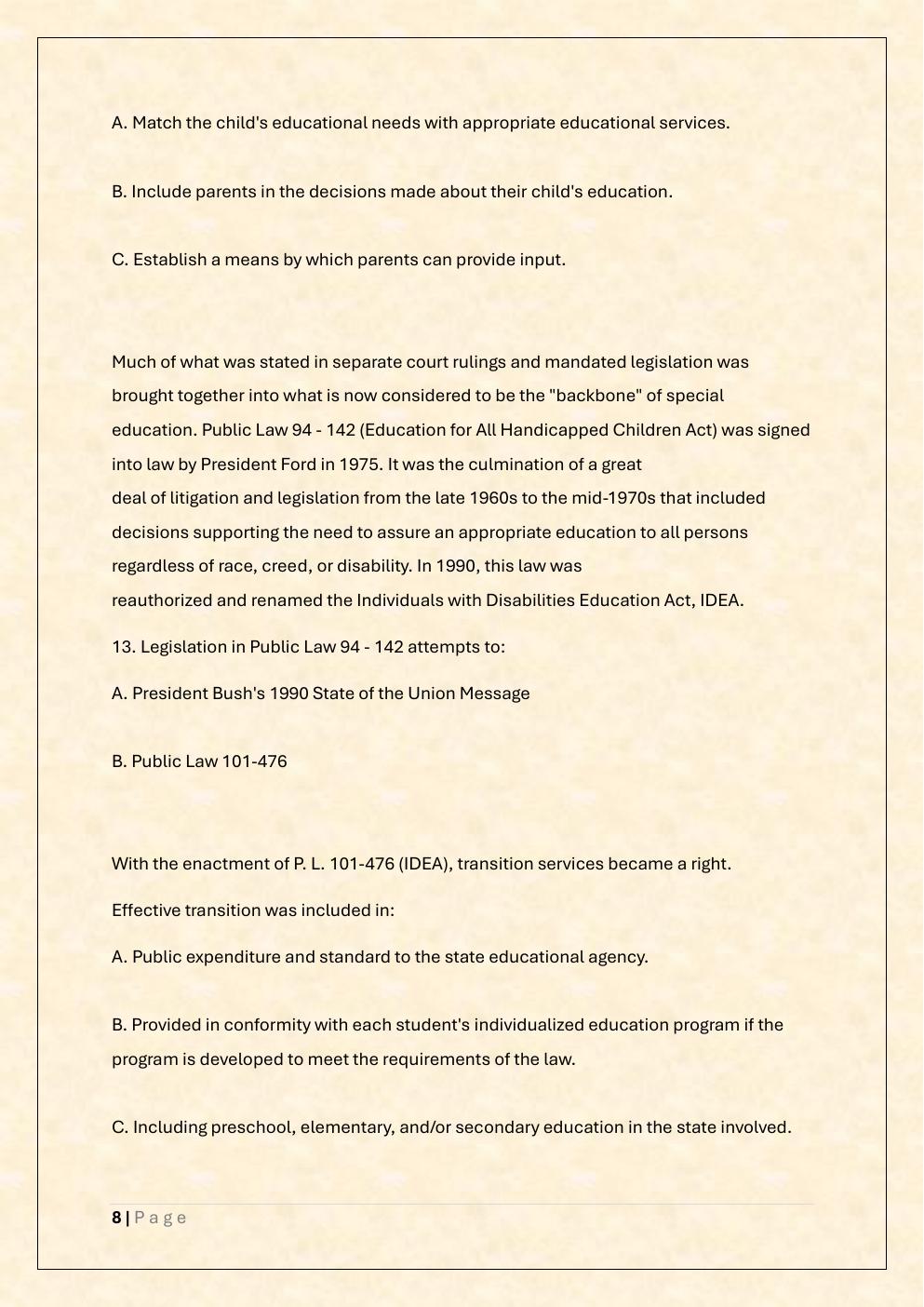 Preview page 8 of FTCE Exceptional student ED K-12(061) Real Exam  Prep/Florida Teacher Certification Exam  Exceptional Student Education
