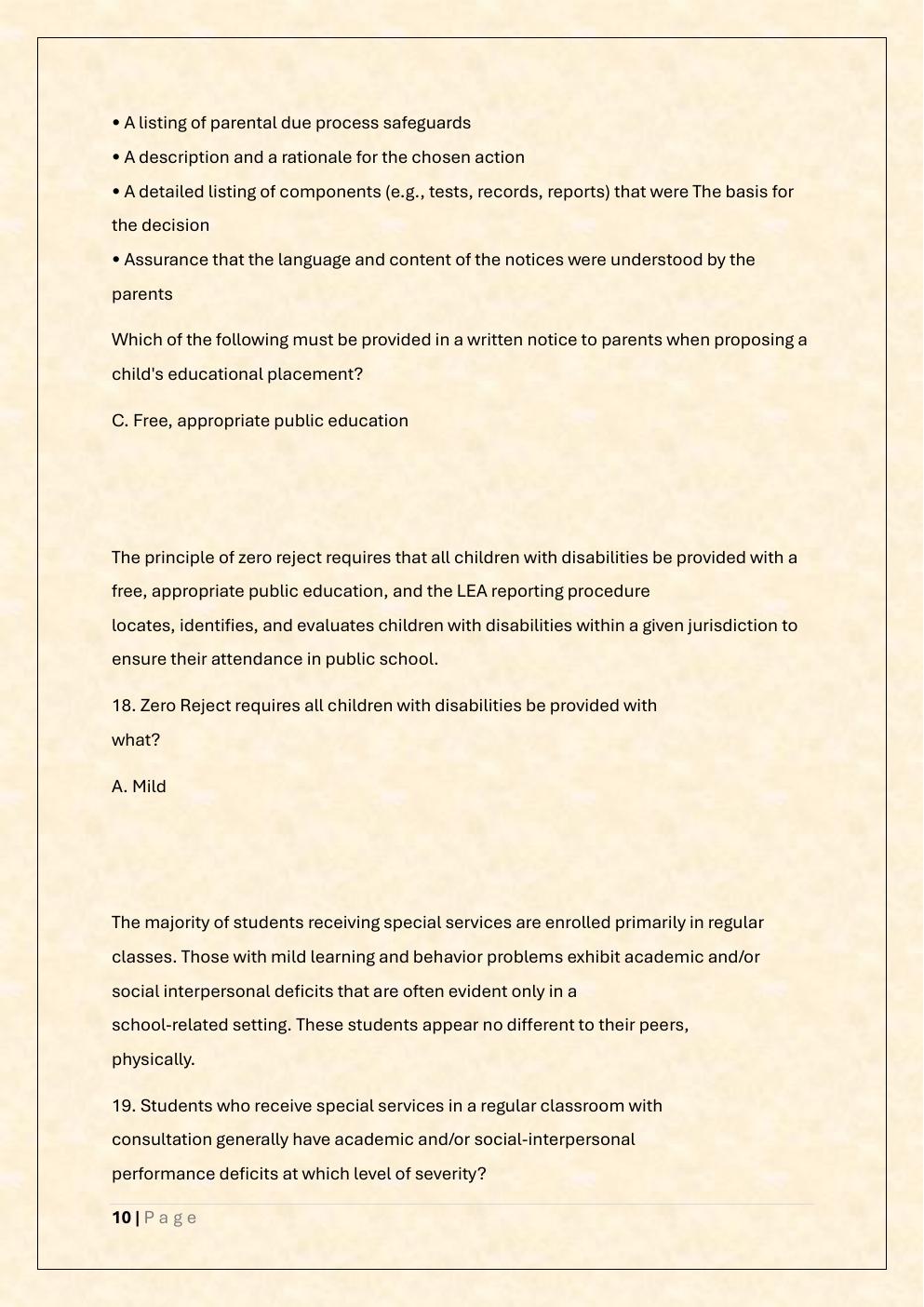 Preview page 10 of FTCE Exceptional student ED K-12(061) Real Exam  Prep/Florida Teacher Certification Exam  Exceptional Student Education