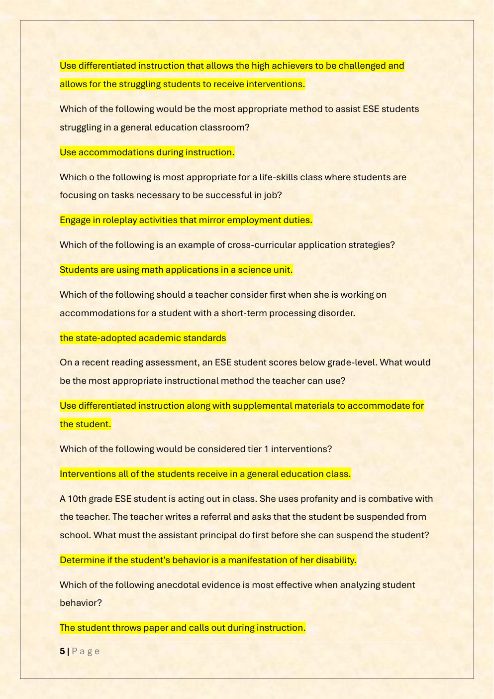 Preview page 5 of FTCE NAVA ED real Exam/FTCE ESE NAVA ED  Exam Prep