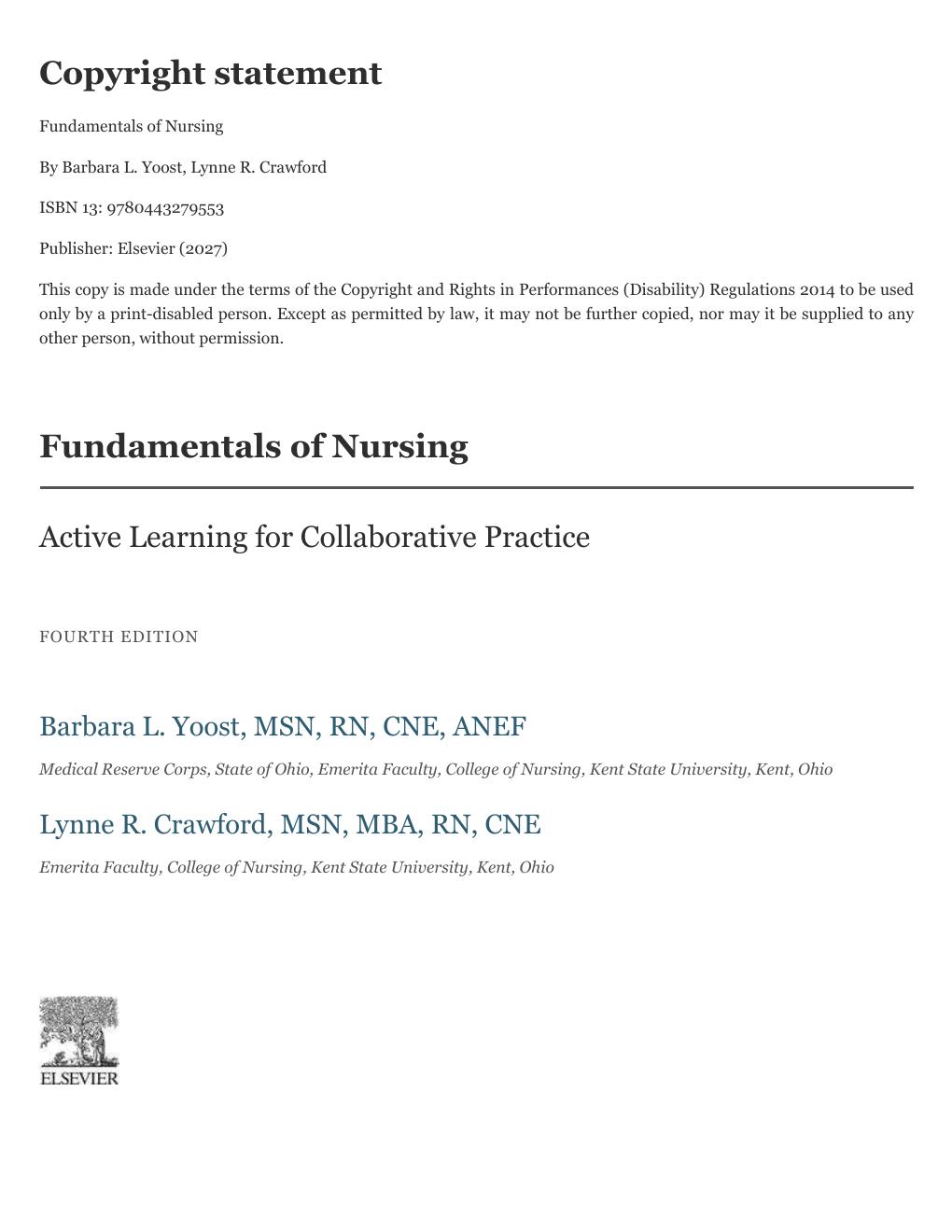 Preview page 2 of Fundamentals of Nursing Active Learning for Collaborative Practice 4th Edition By Barbara Yoost, Lynne Crawford