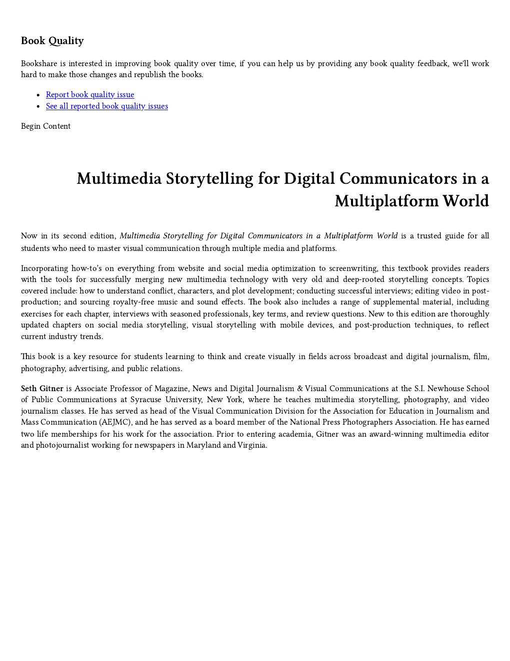 Preview page 5 of Multimedia Storytelling for Digital Communicators in a Multiplatform World 2nd Edition By Seth Gitner