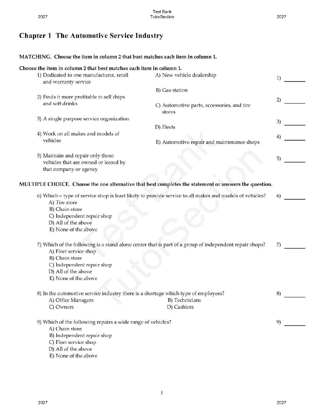 Preview page 2 of Automotive Service Management 3rd Edition By Andrew Rezin | Test Bank