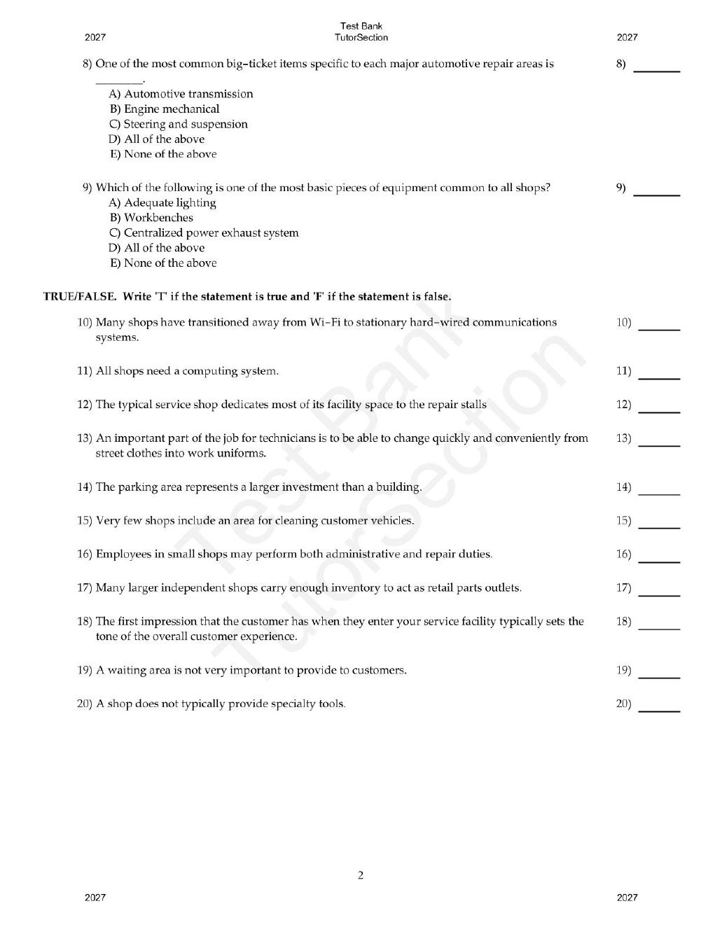 Preview page 6 of Automotive Service Management 3rd Edition By Andrew Rezin | Test Bank