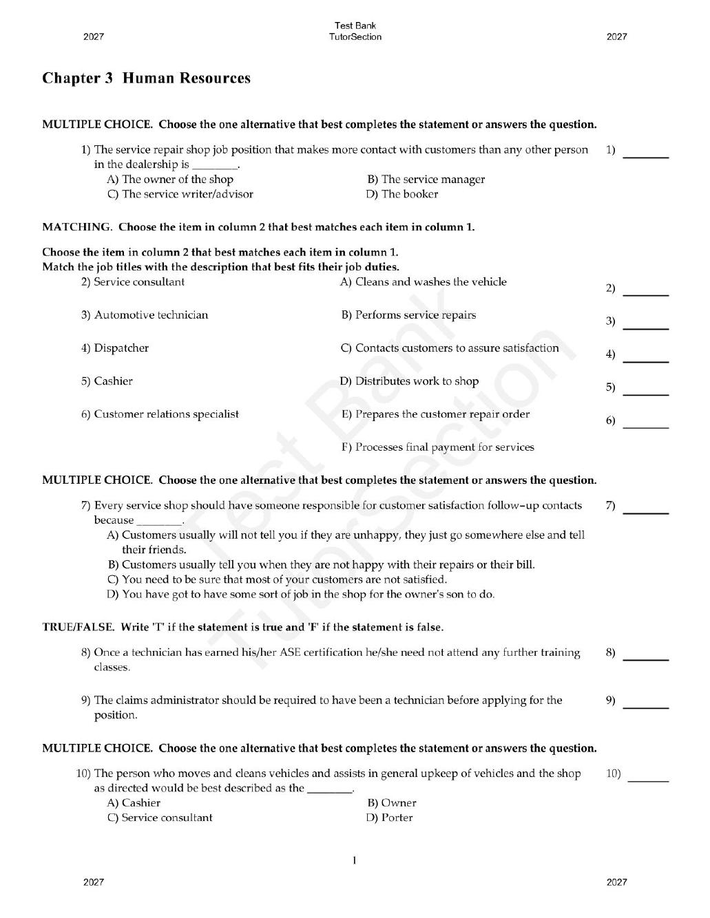 Preview page 8 of Automotive Service Management 3rd Edition By Andrew Rezin | Test Bank