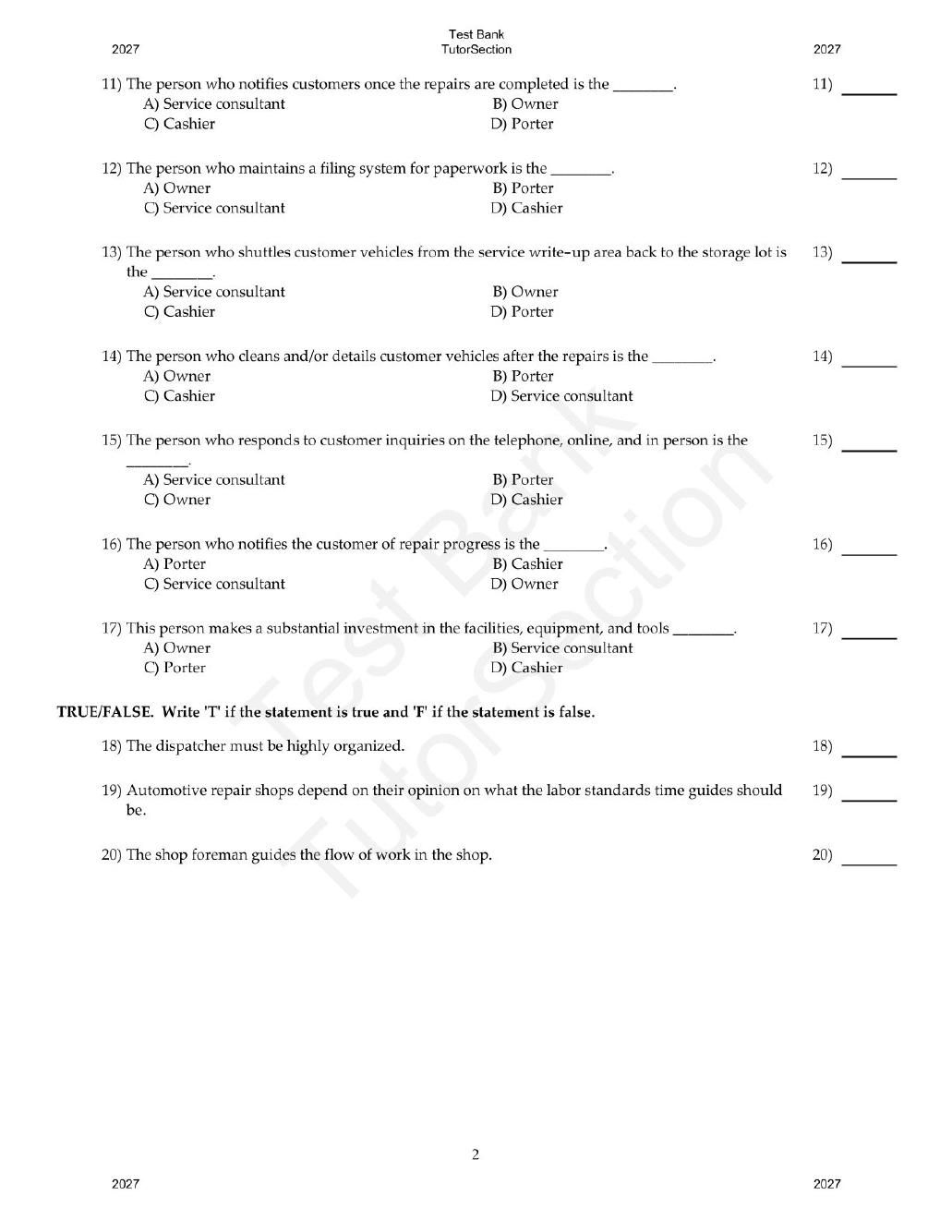 Preview page 9 of Automotive Service Management 3rd Edition By Andrew Rezin | Test Bank