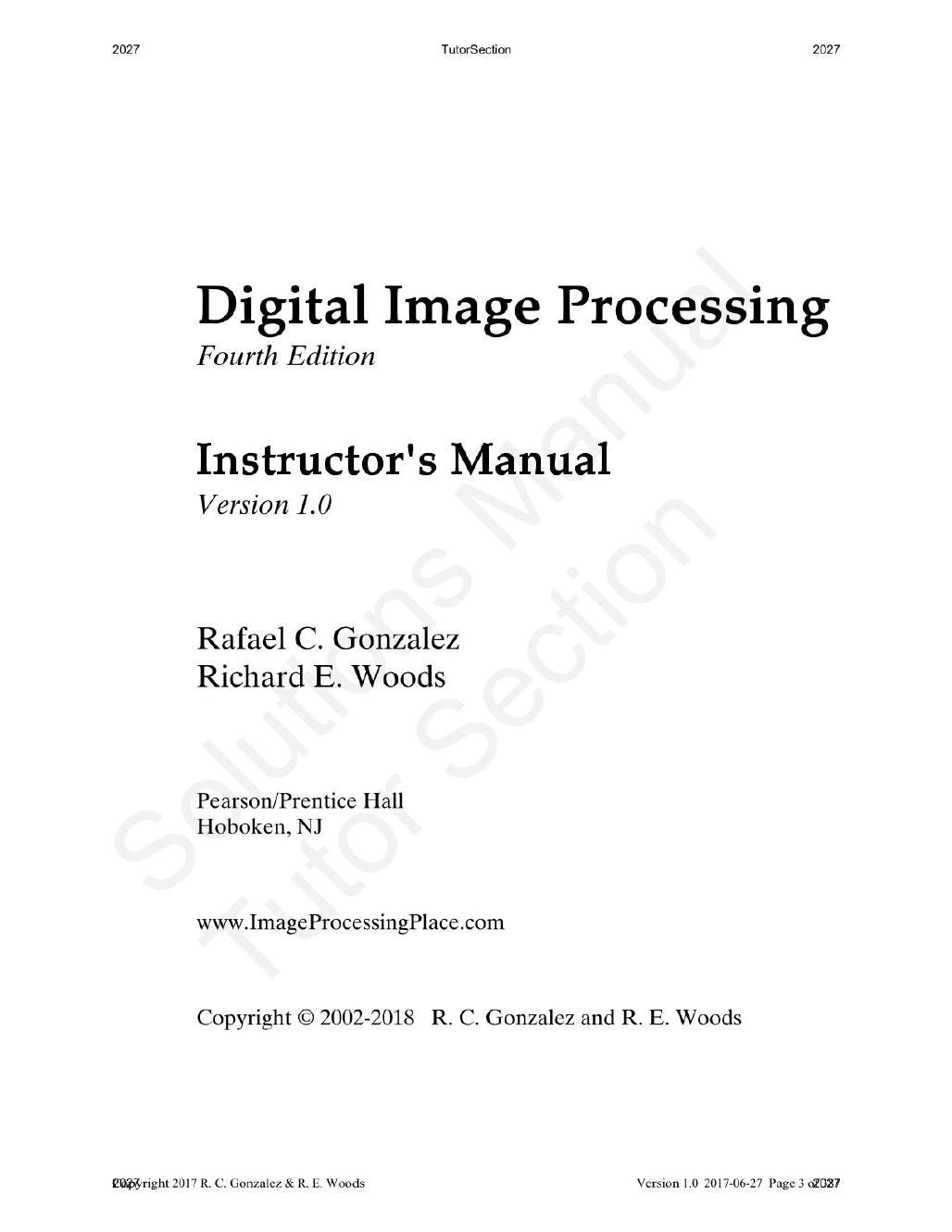 Preview page 2 of Digital Image Processing 4th Edition By  Rafael Gonzalez, Richard Woods | Solutions Manual