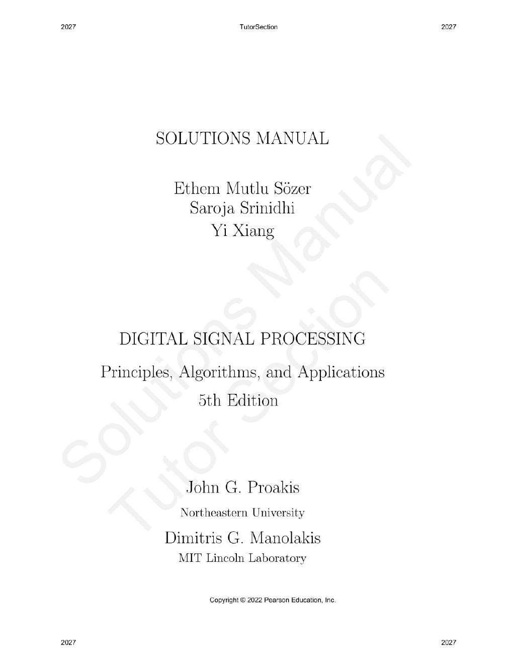 Preview page 2 of Digital Signal Processing Principles, Algorithms and Applications 5th Edition By John Proakis, Dimitris Manolakis | Solu