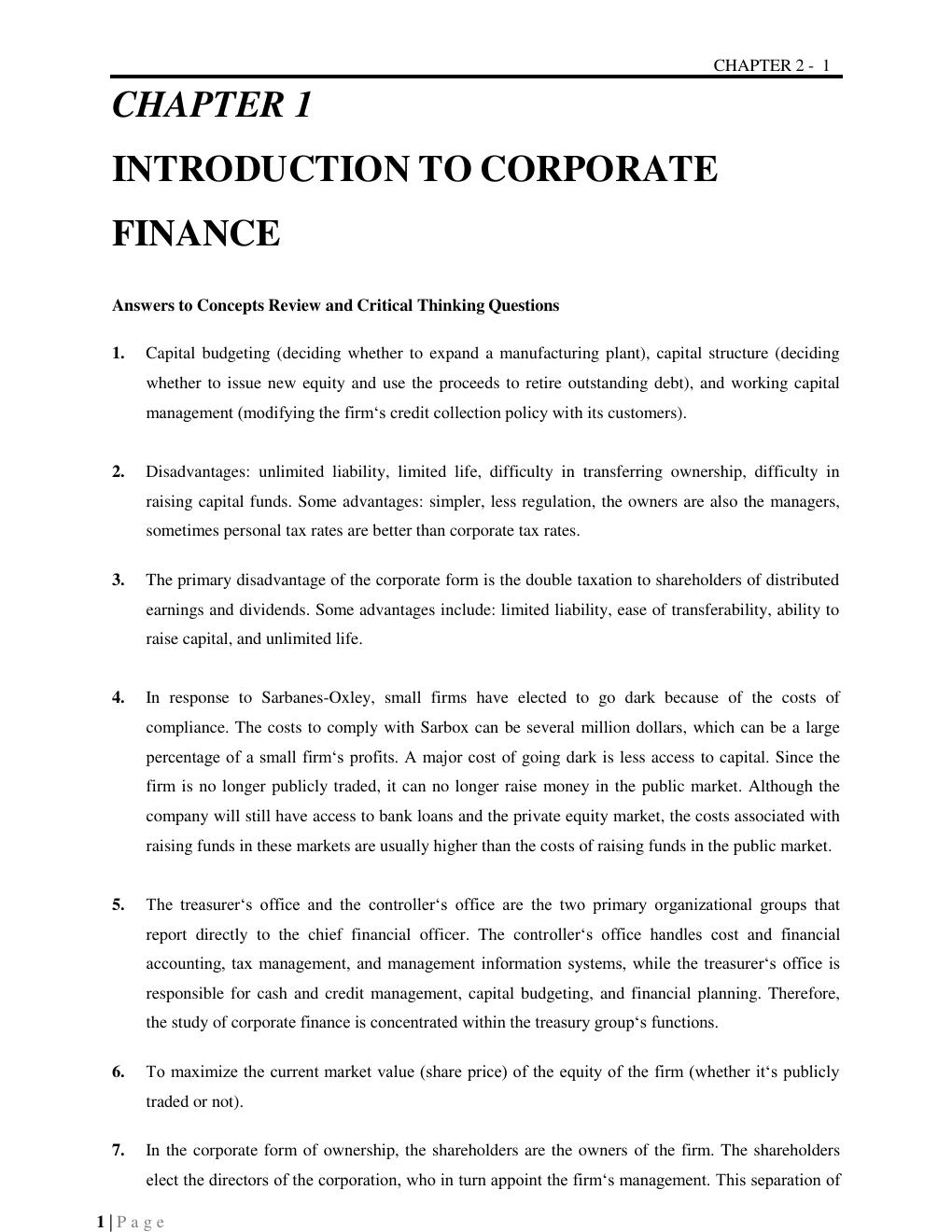 Preview page 2 of INTRODUCTION TO CORPORATE  FINANCE