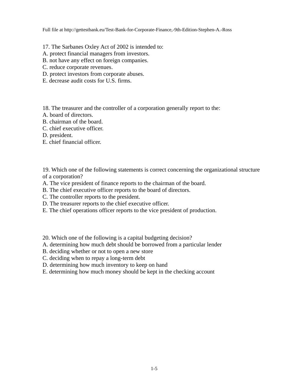 Preview page 5 of Chapter 01 Introduction to Corporate Finance