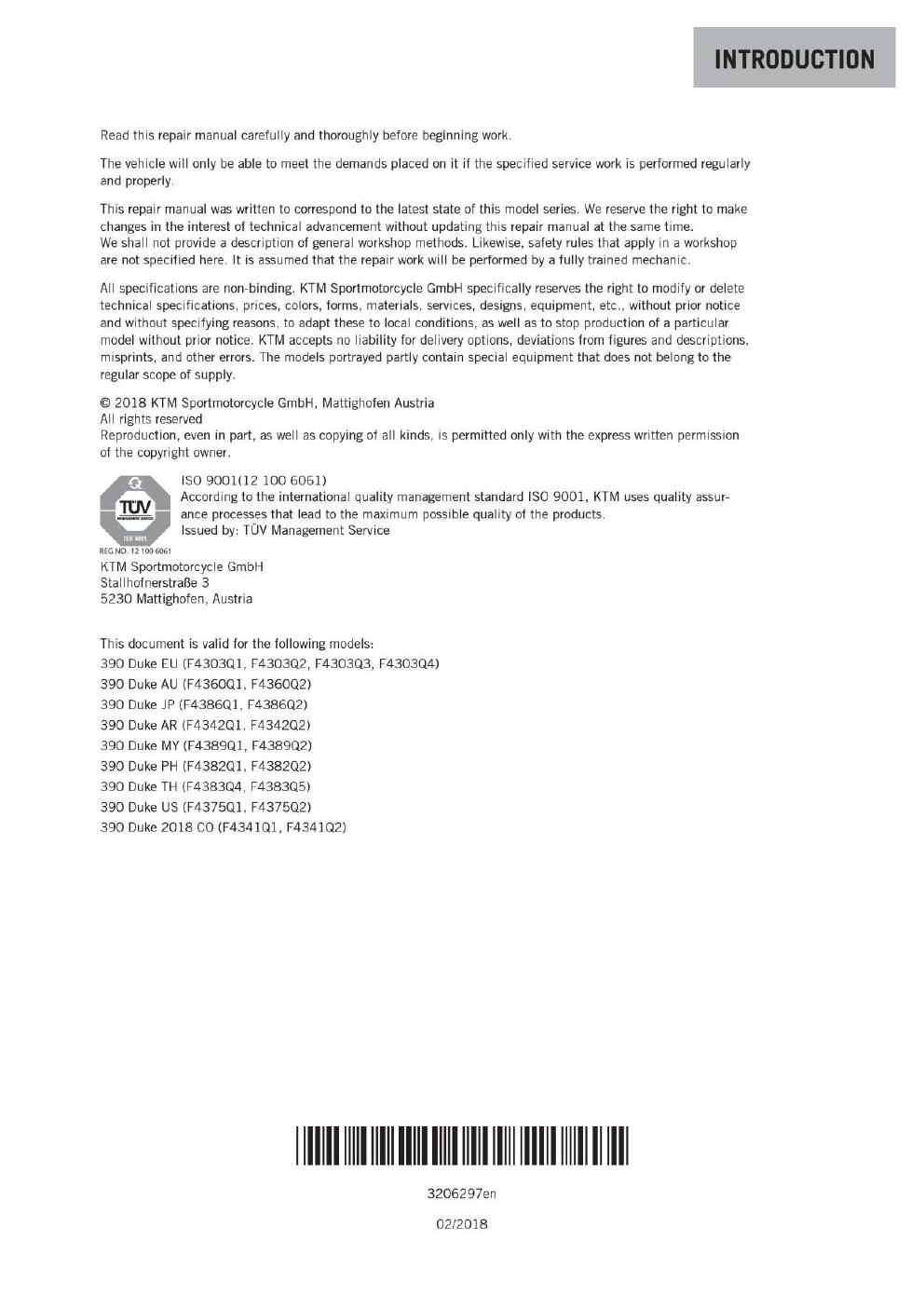 Preview page 3 of KTM 2017 - 390 Duke - Service Workshop Repair Manual