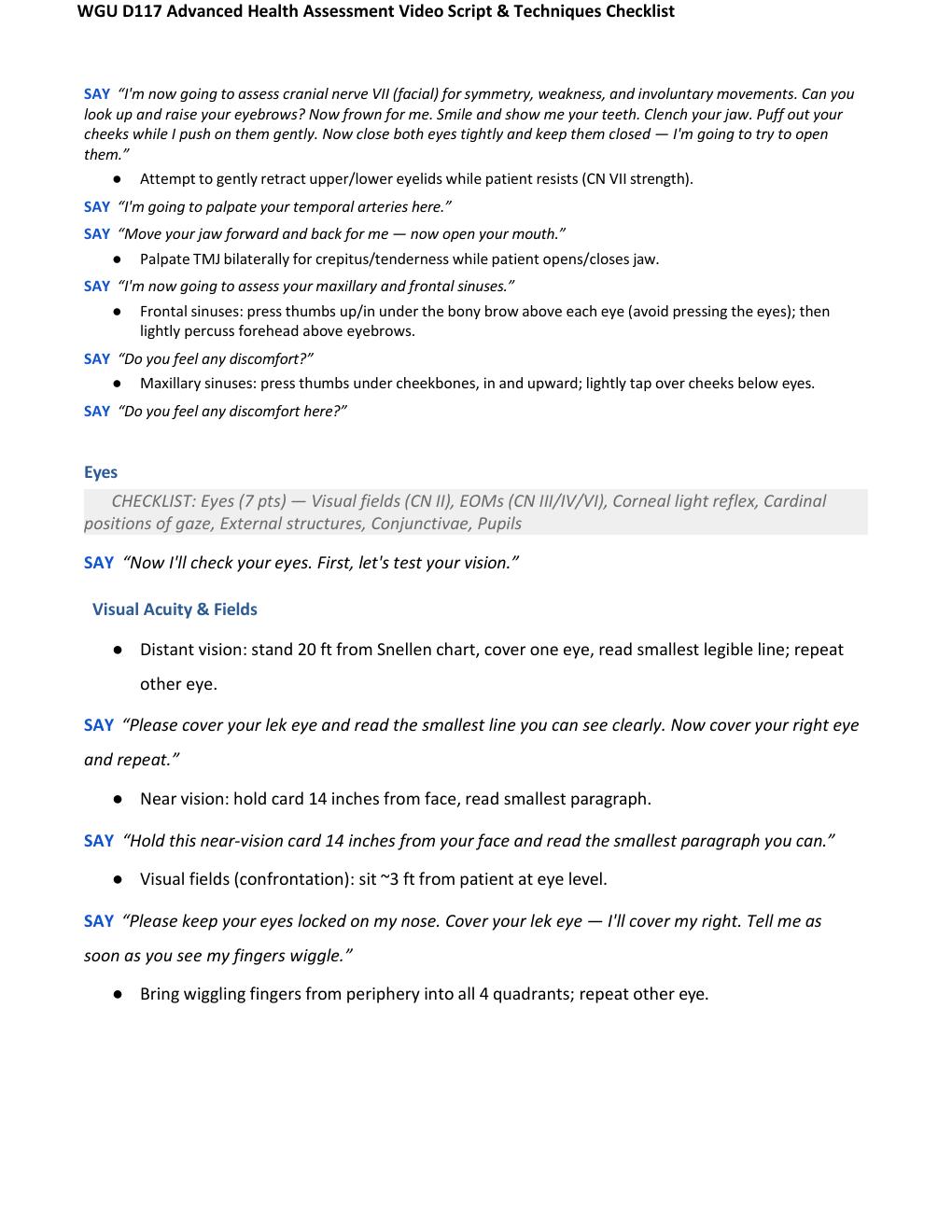 Preview page 5 of WGU D117 Advanced Health Assessment Video Script & Techniques Checklist Rated A+ Verified Answers