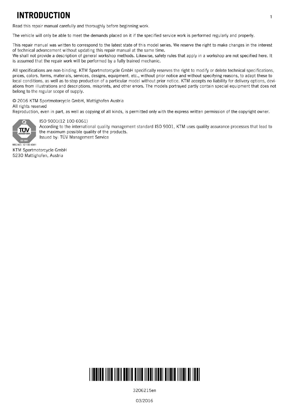 Preview page 3 of KTM 2015 - RC 390 - Service Workshop Repair Manual
