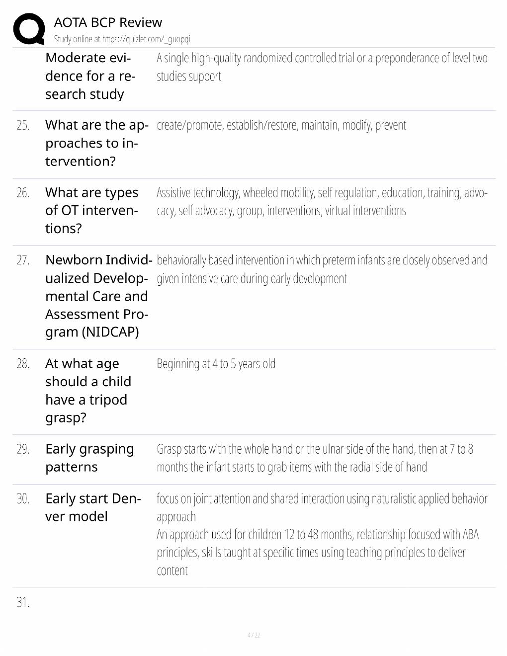 Preview page 4 of AOTA BCP Review Study Guide / Pediatric Board Certification Exam Prep / Score 100% / 2025 Update