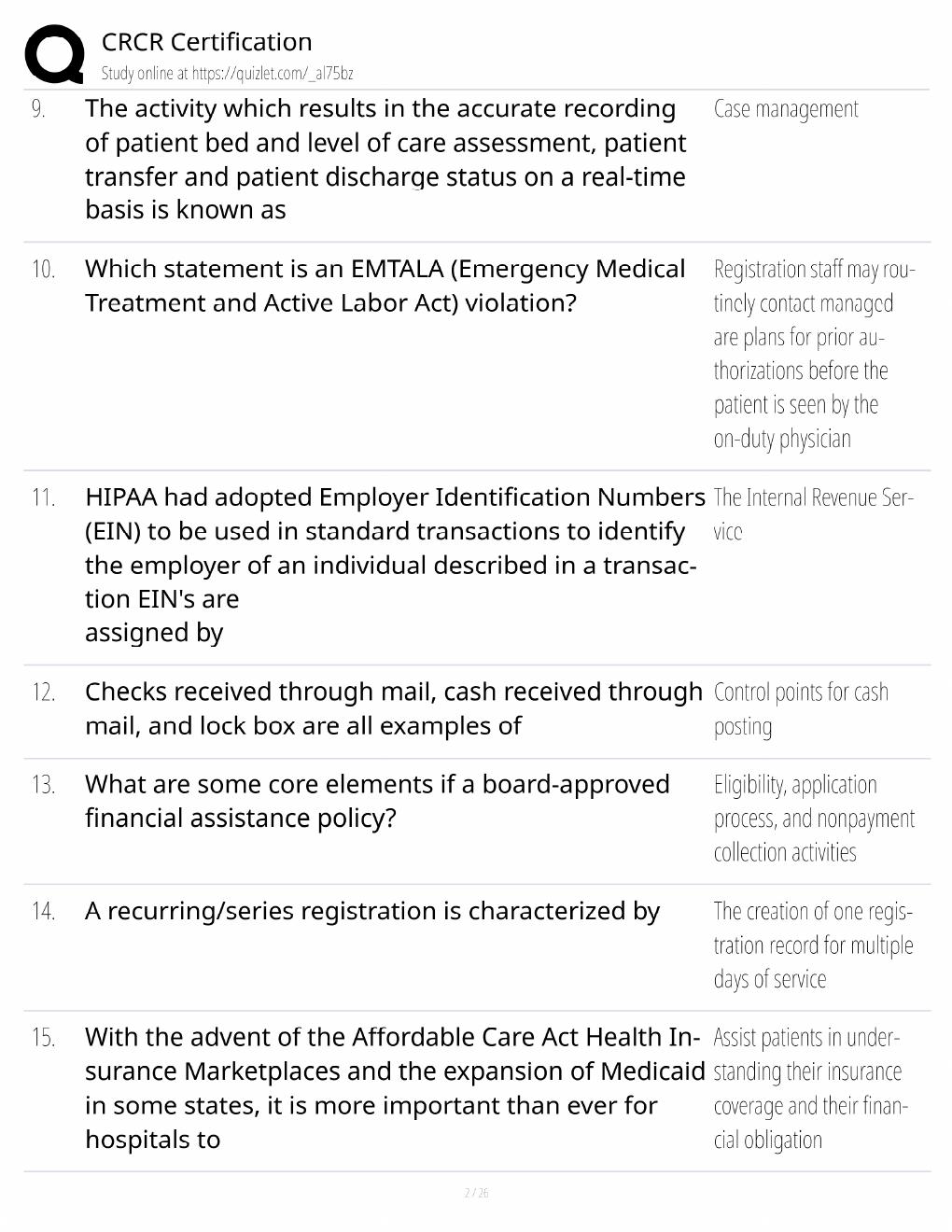 Preview page 2 of CRCR Certification Study Guide / HFMA Revenue Cycle Exam Prep / Score 100% / 2025 Update / Practice Questions