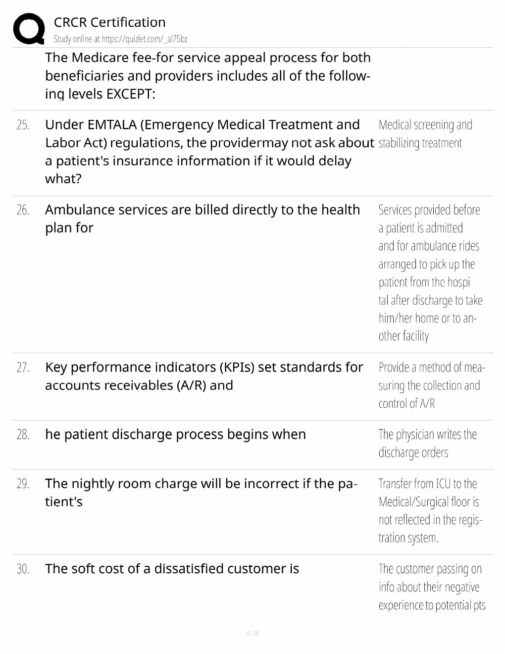 Preview page 4 of CRCR Certification Study Guide / HFMA Revenue Cycle Exam Prep / Score 100% / 2025 Update / Practice Questions
