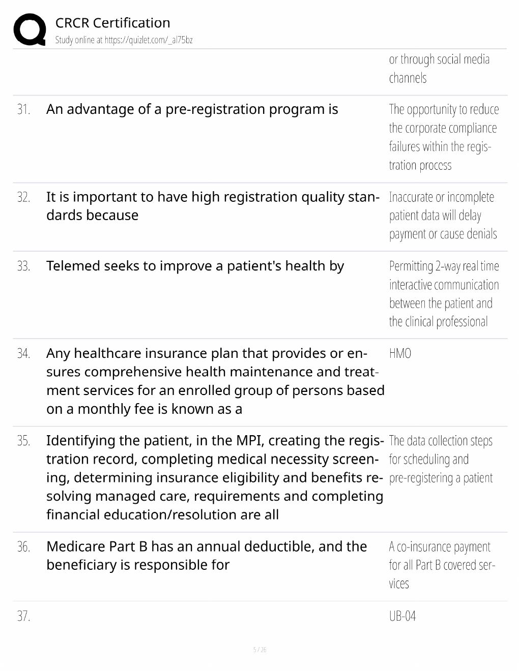 Preview page 5 of CRCR Certification Study Guide / HFMA Revenue Cycle Exam Prep / Score 100% / 2025 Update / Practice Questions