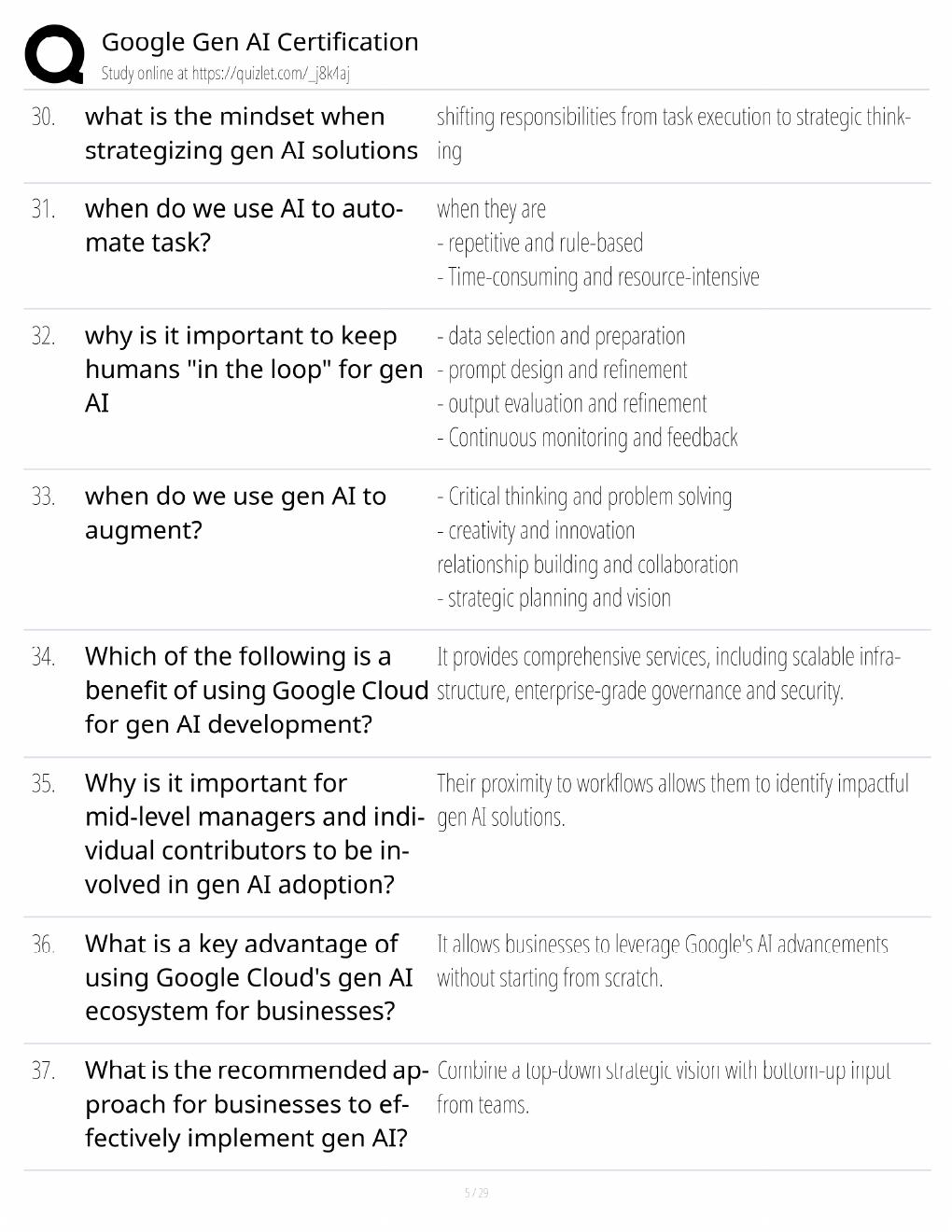 Preview page 5 of Google Gen AI Certification Study Guide / Generative AI Leader Exam Prep / Score 100% / 2025 Update / Exam Prep