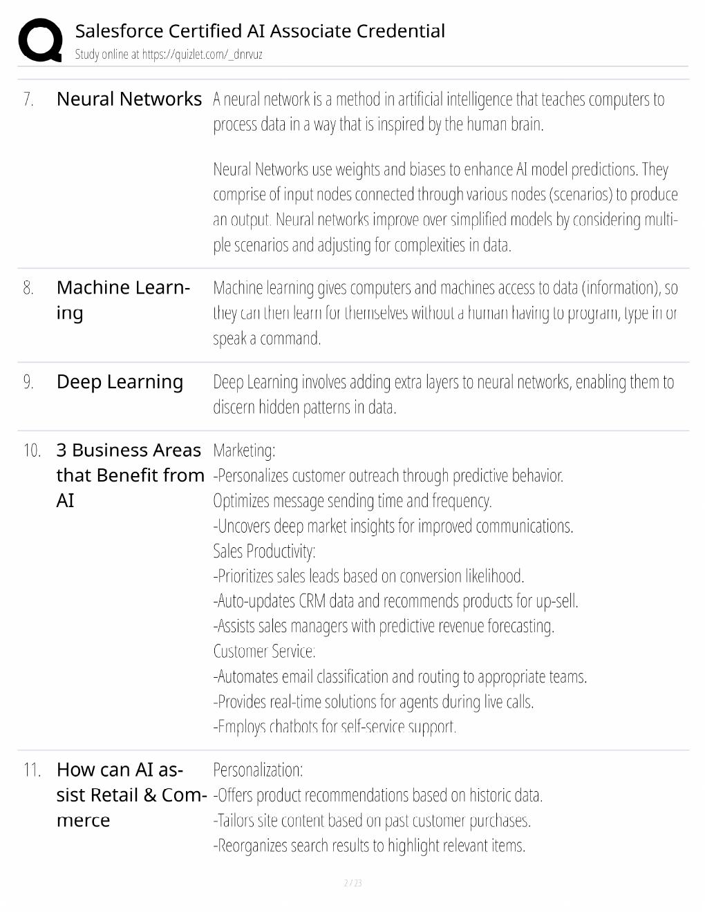 Preview page 2 of Salesforce AI Associate Study Guide / Certification Exam Prep / Score 100% / 2025 Update / Exam Prep