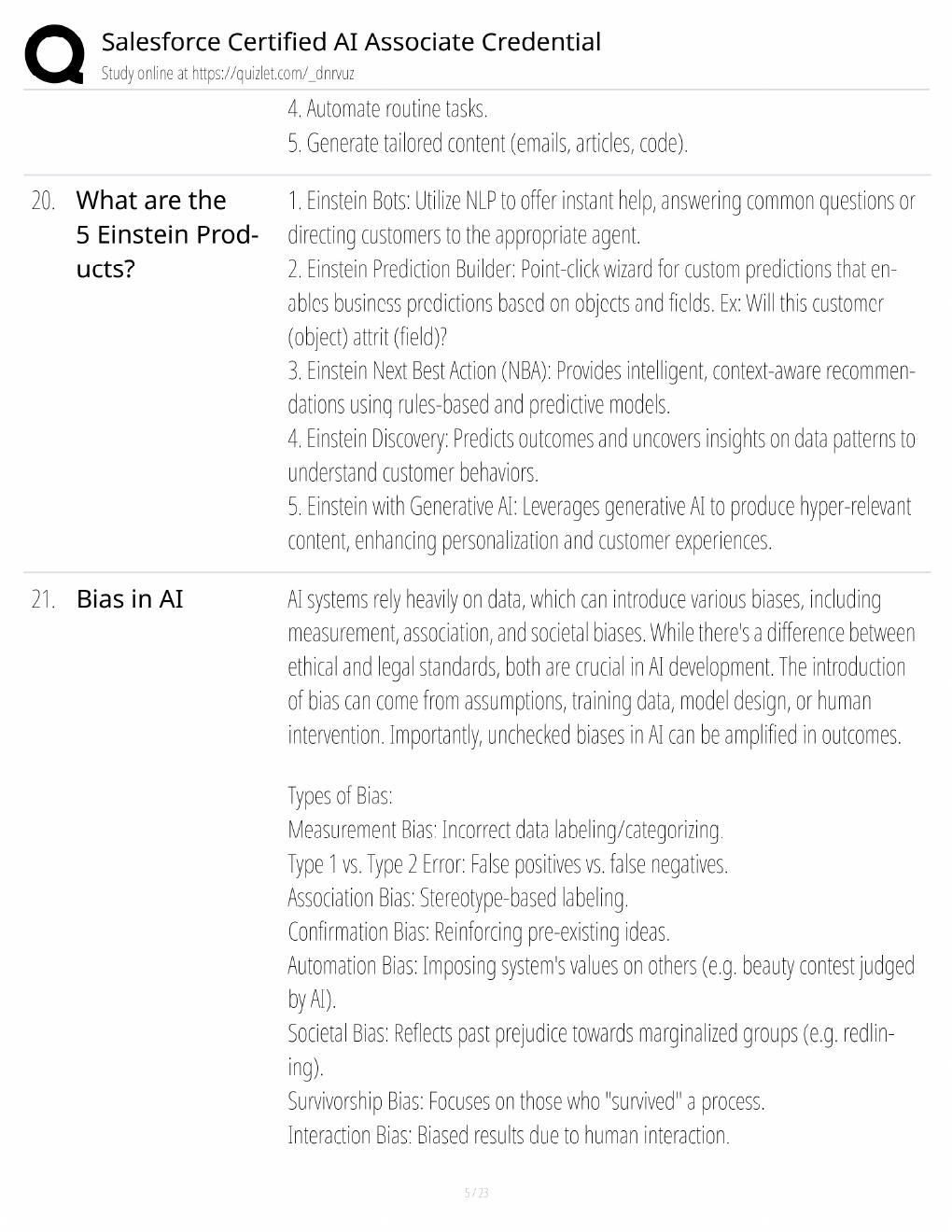 Preview page 5 of Salesforce AI Associate Study Guide / Certification Exam Prep / Score 100% / 2025 Update / Exam Prep