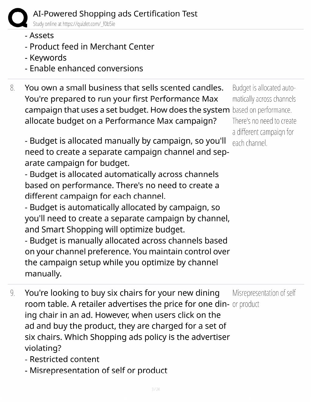 Preview page 3 of AI-Powered Shopping Ads Study Guide / Certification Test Exam Prep / Score 100% / 2025 Update