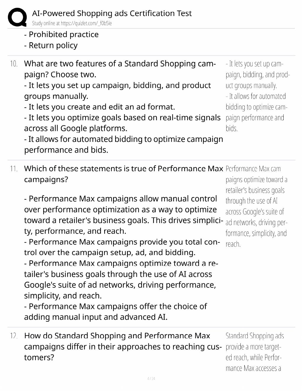 Preview page 4 of AI-Powered Shopping Ads Study Guide / Certification Test Exam Prep / Score 100% / 2025 Update