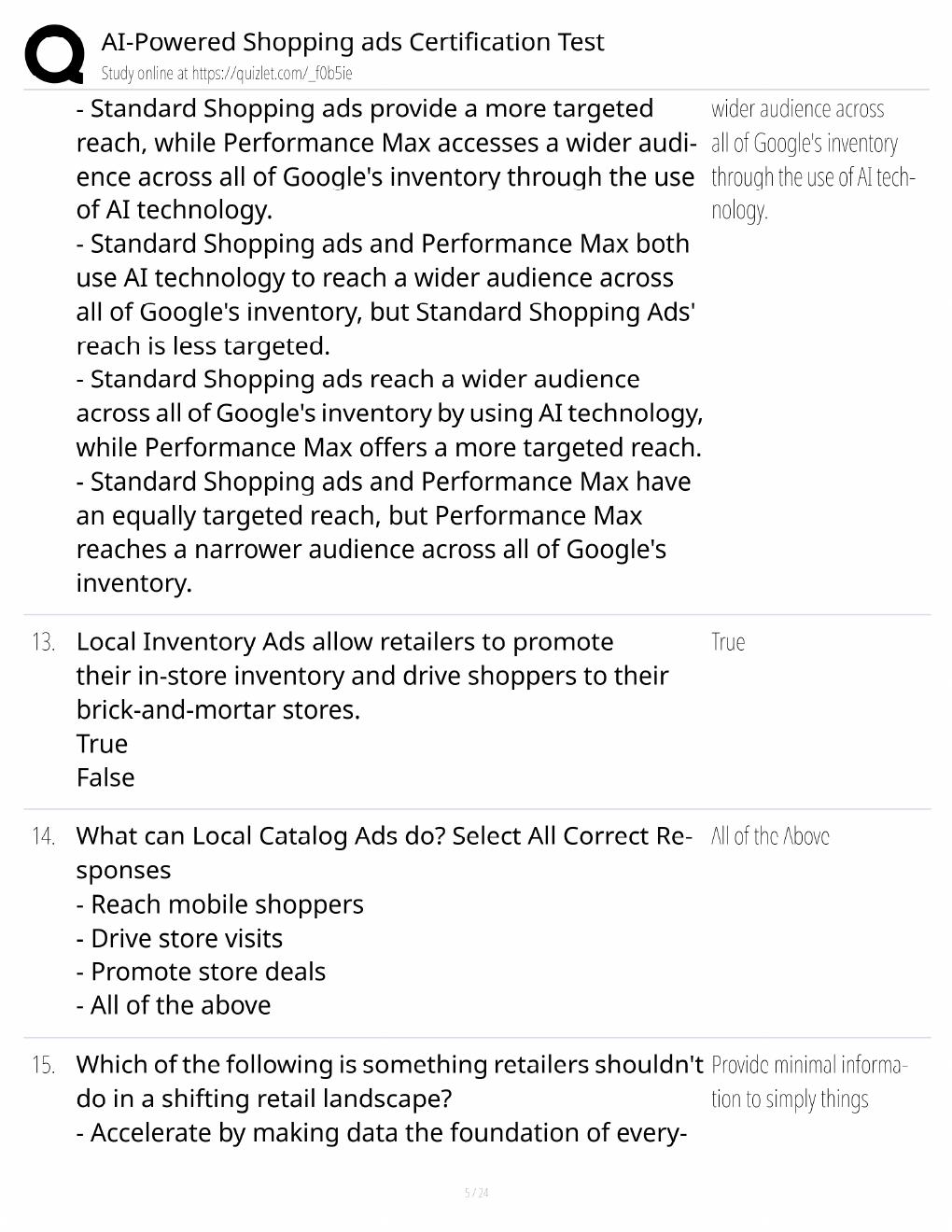 Preview page 5 of AI-Powered Shopping Ads Study Guide / Certification Test Exam Prep / Score 100% / 2025 Update