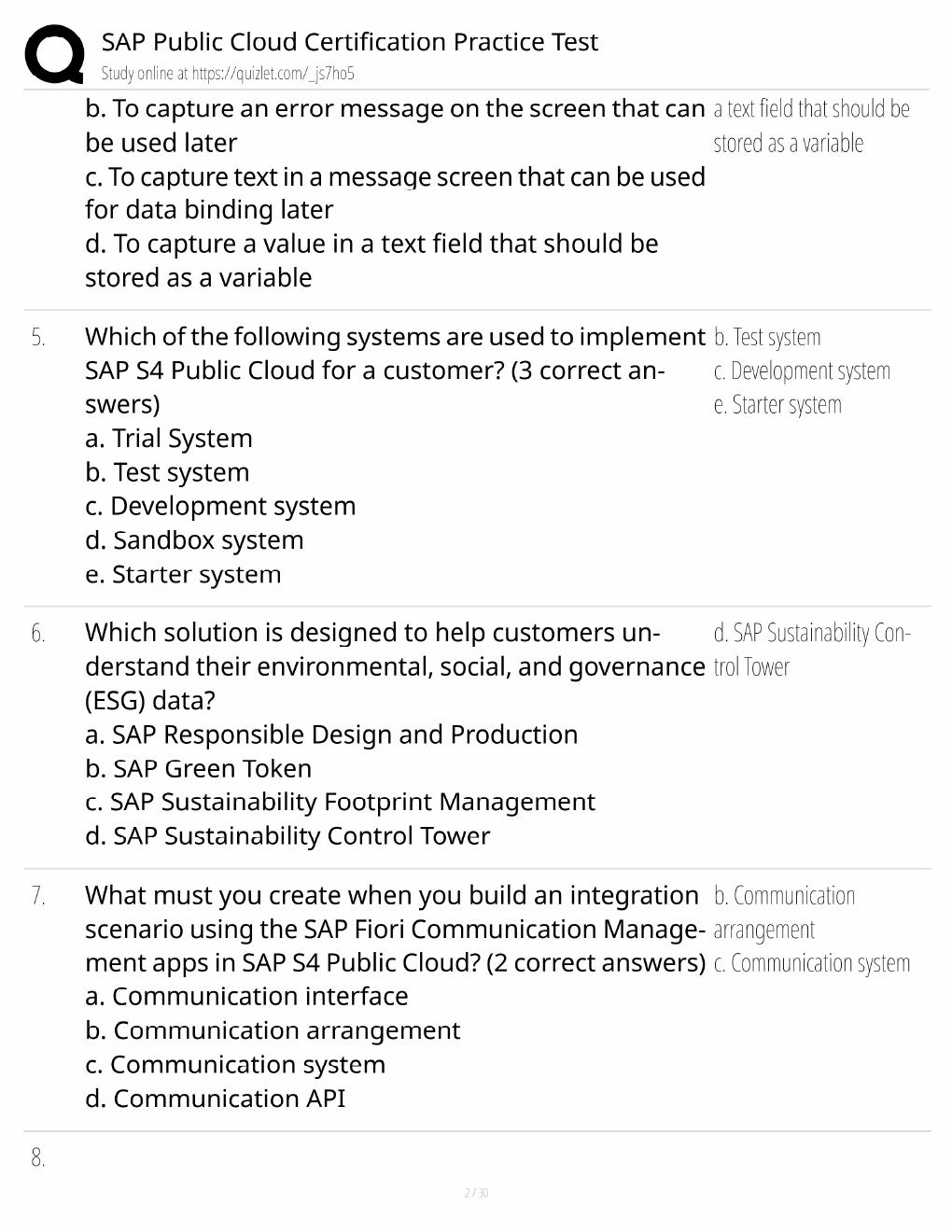 Preview page 2 of SAP Public Cloud Study Guide / Certification Practice Test & Exam Prep / Score 100% / 2025 Update